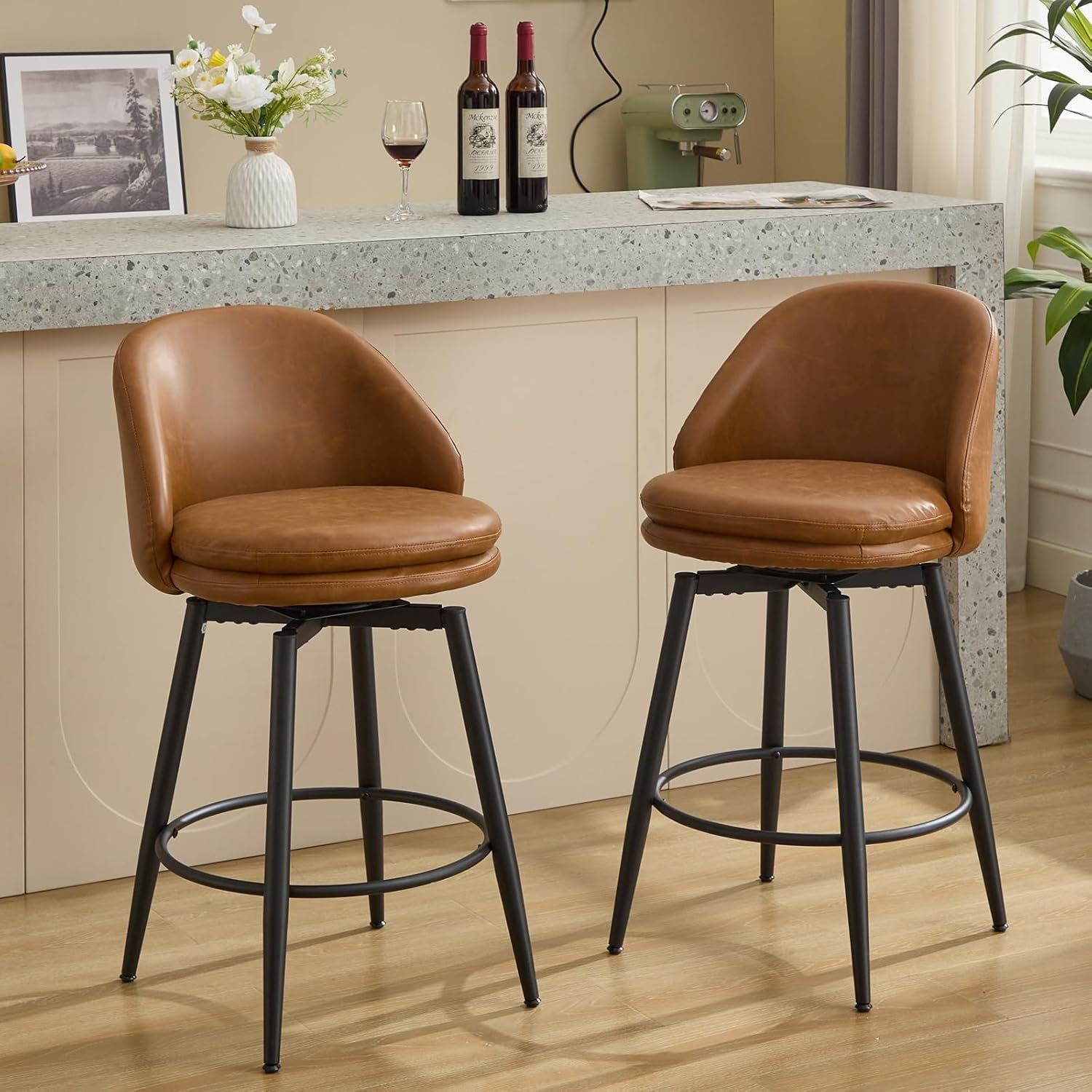 Modern Swivel Bar Stools Set of Two for Kitchen