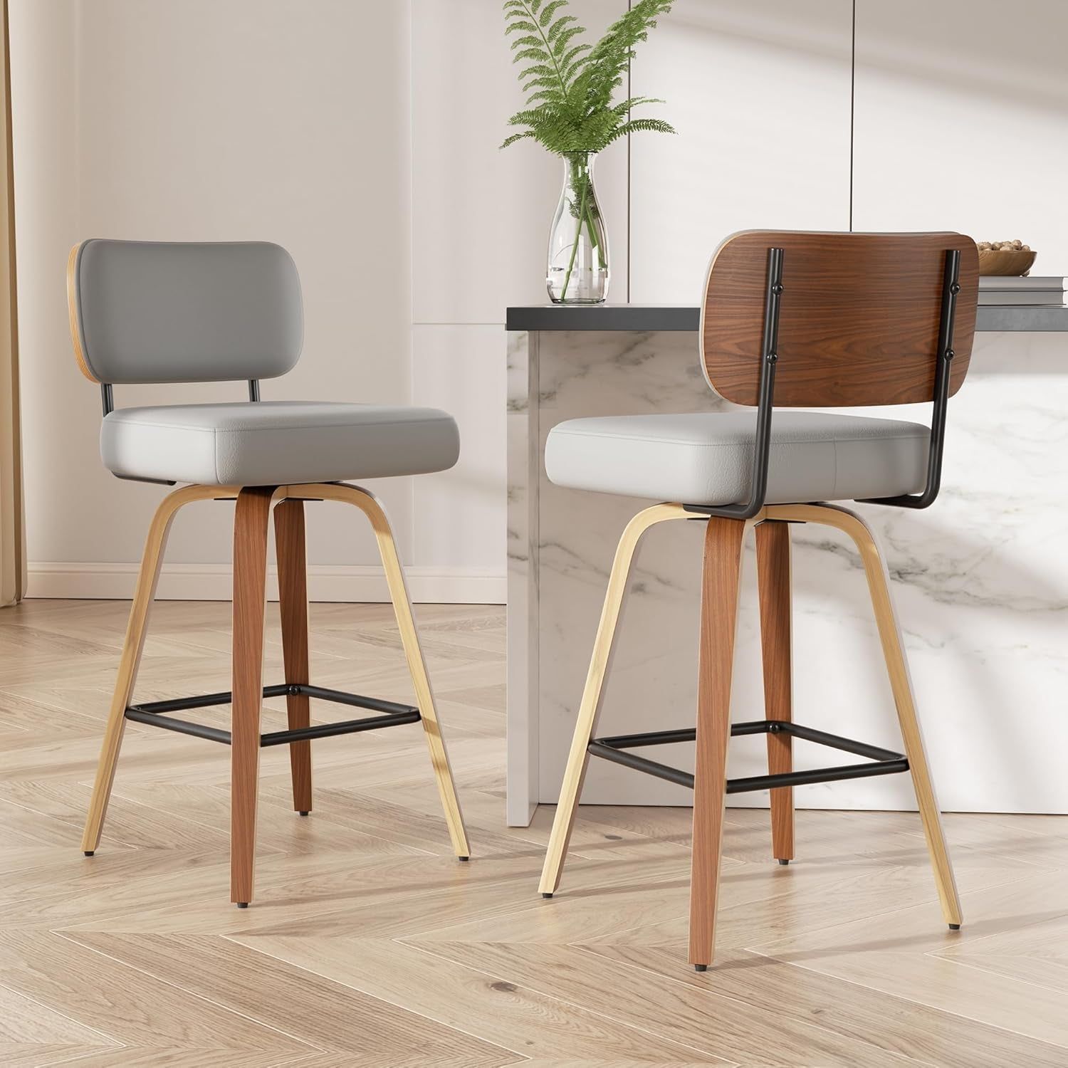 Upholstered Swivel Bar Stools Set of Two
