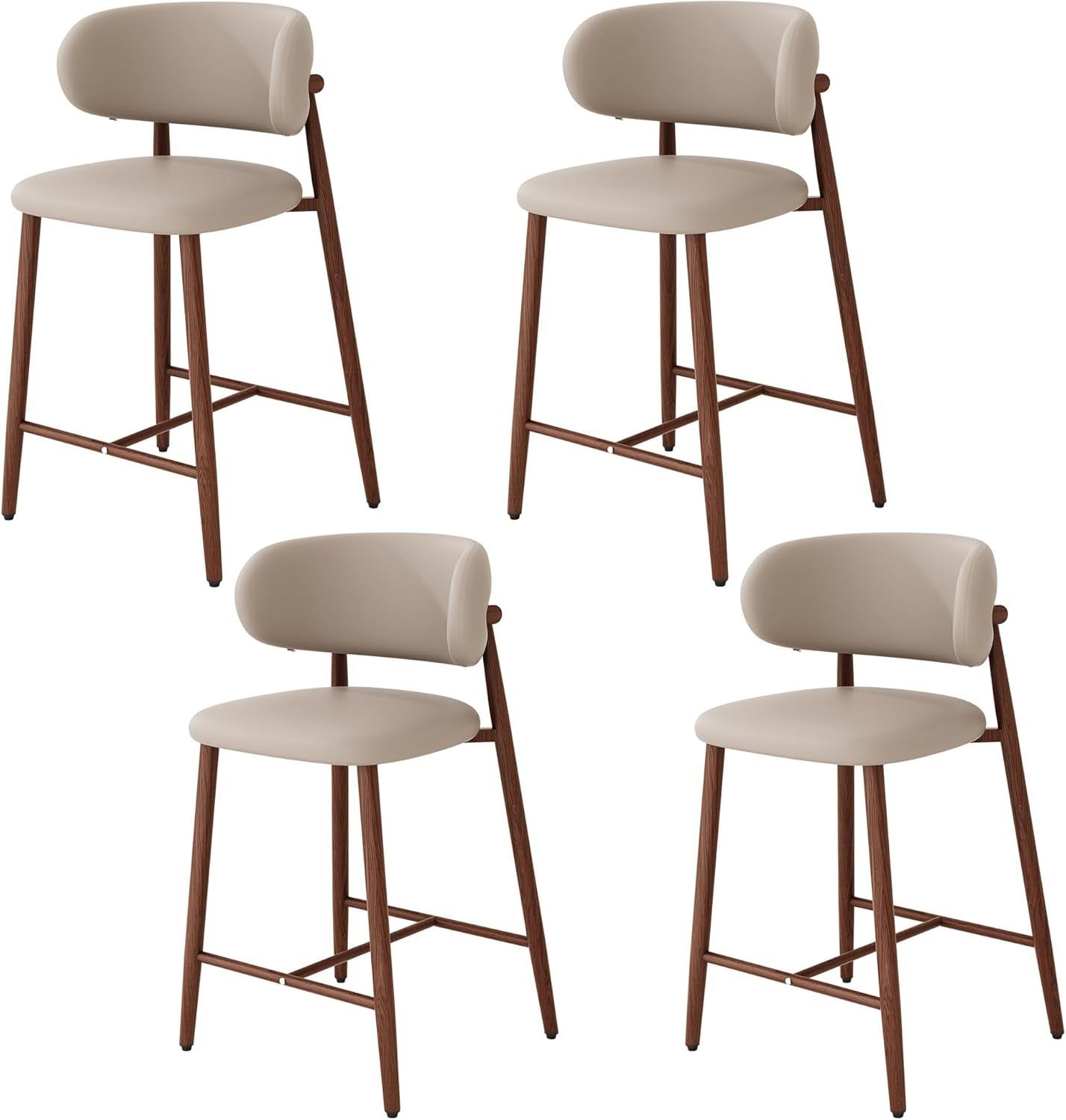 Bar Stools Set of 4 Counter Height Barstool Metal Kitchen Counter Height Bar Stool Island Chairs 26 Inch, Walnut/Khaki