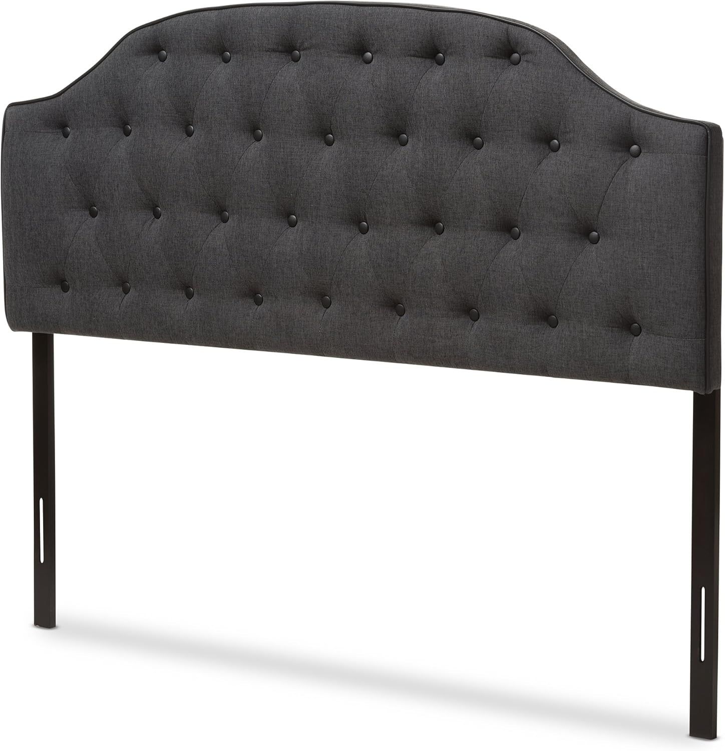 Modern Scalloped Upholstered Headboard Queen Dark Grey