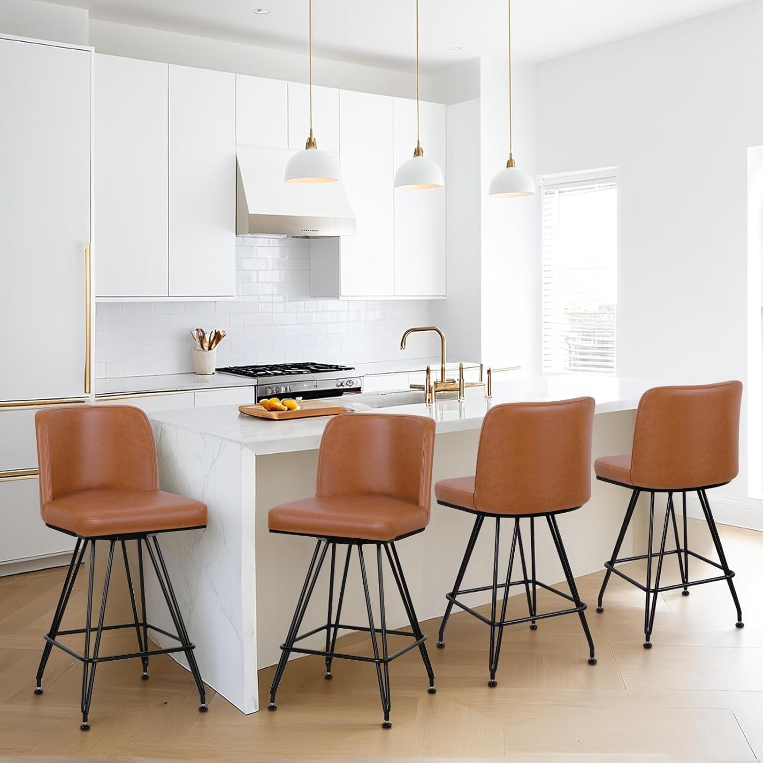 Industrial Swivel Bar Stools Set of Four 26 Inch