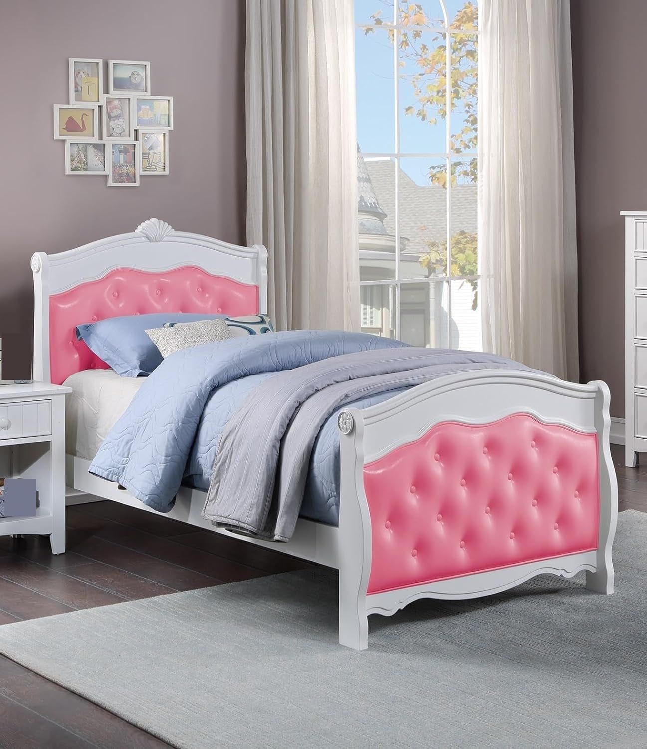 Tufted Faux Leather Bed Frame with Plywood Construction