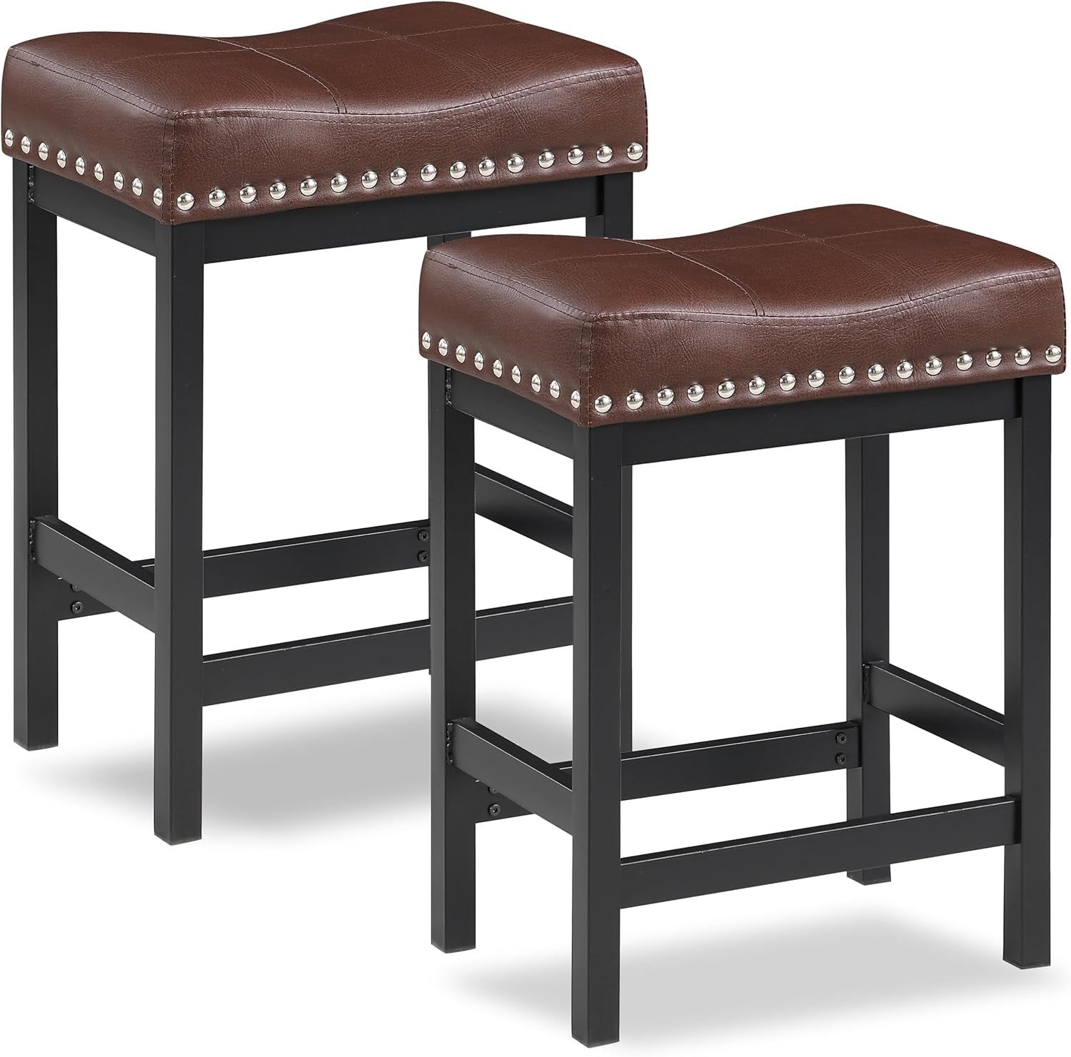Durable Brown Pu Leather Bar Stools Set of Two