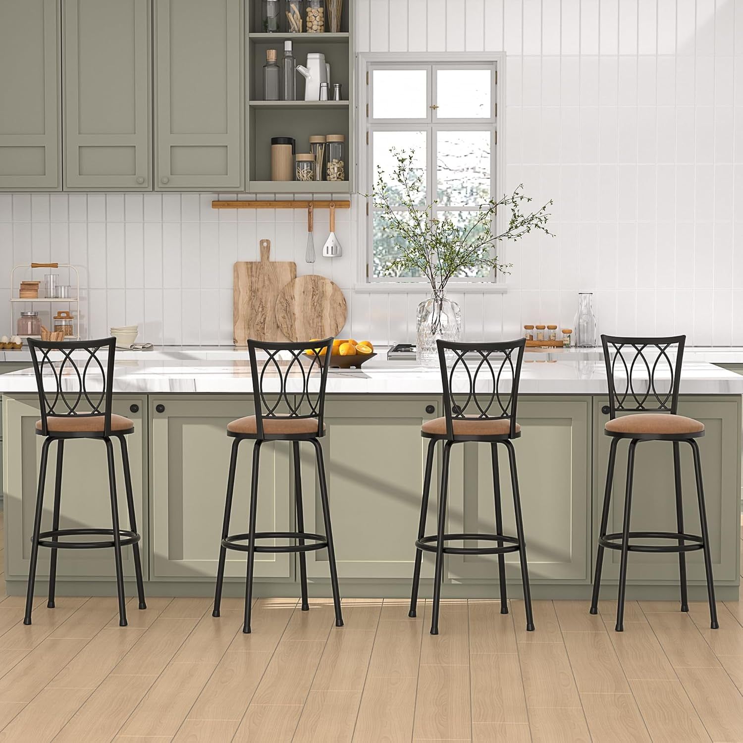 Adjustable 360 Degree Swivel Barstools with Curved Backrest