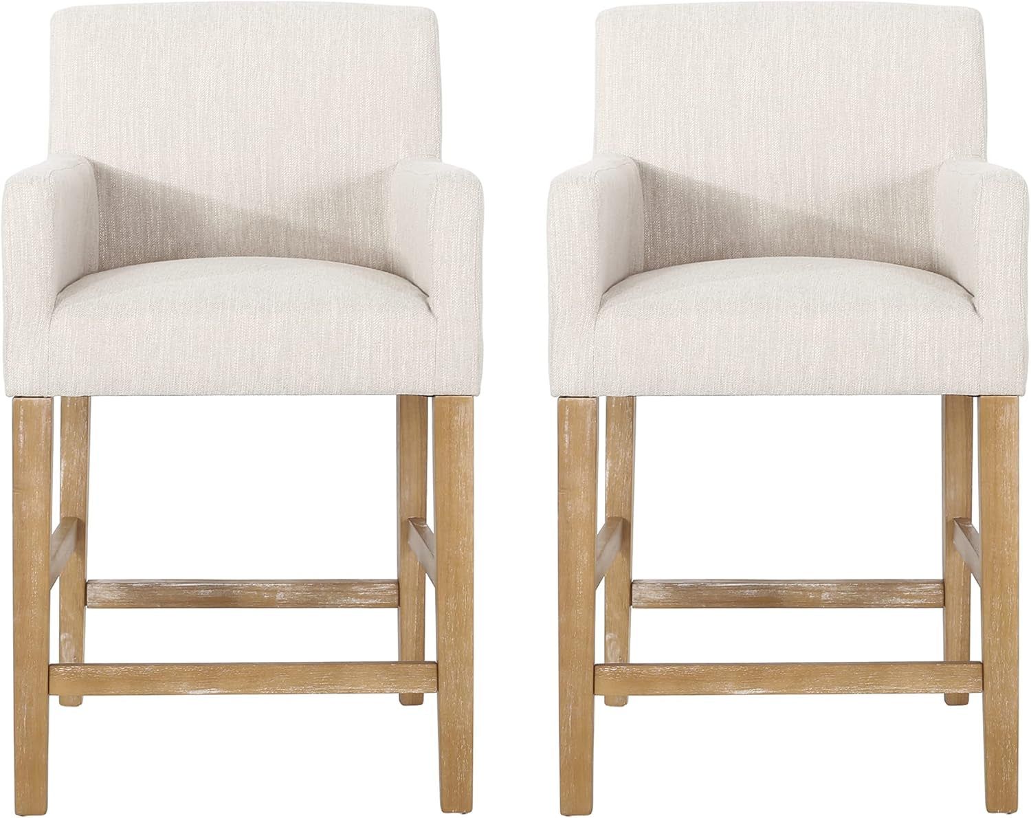 Armga Upholstered 26 Inch Counter Stools - Beige/Weathered Natural (Set of 2)
