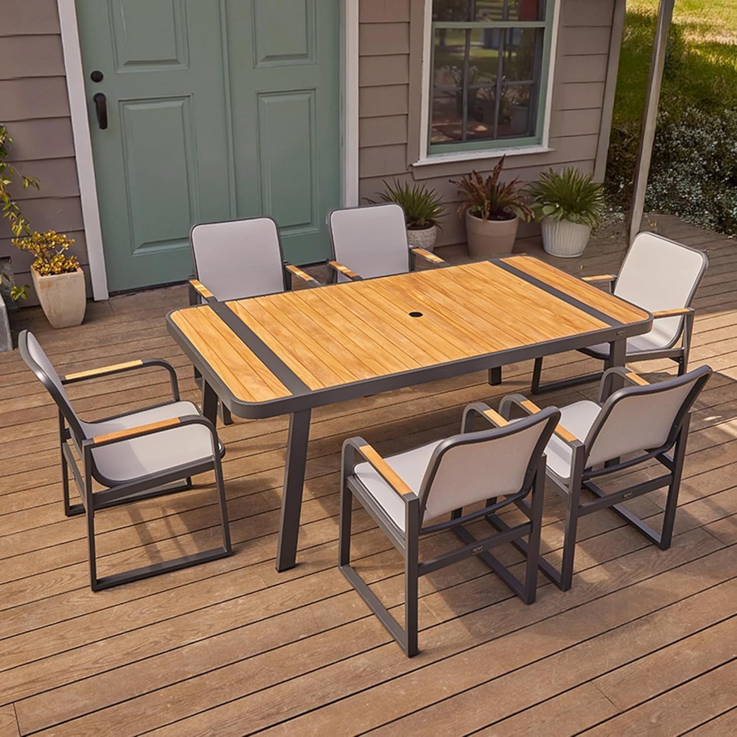 Elegant Outdoor Dining Set with Teak Wood and Aluminum