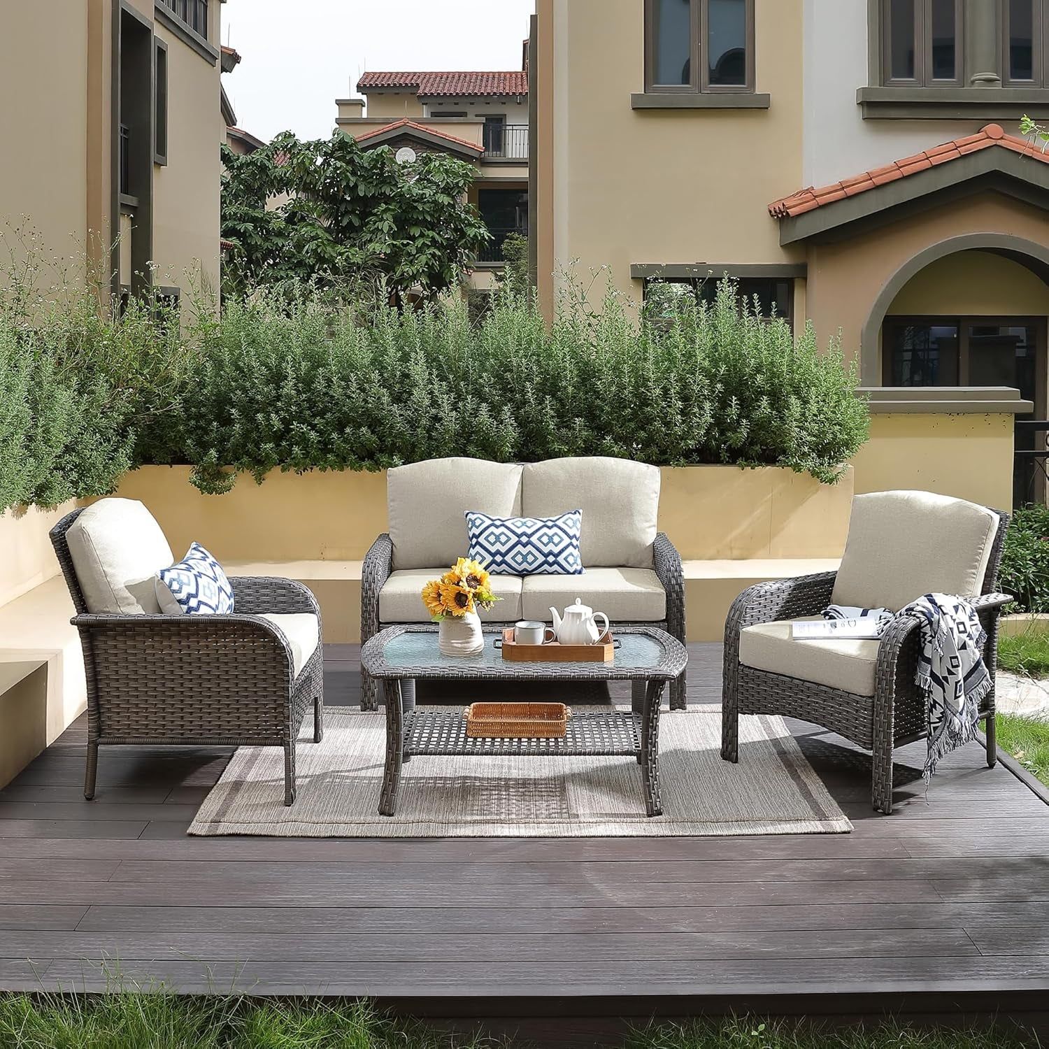 All Weather Wicker Patio Furniture Set with Cushions