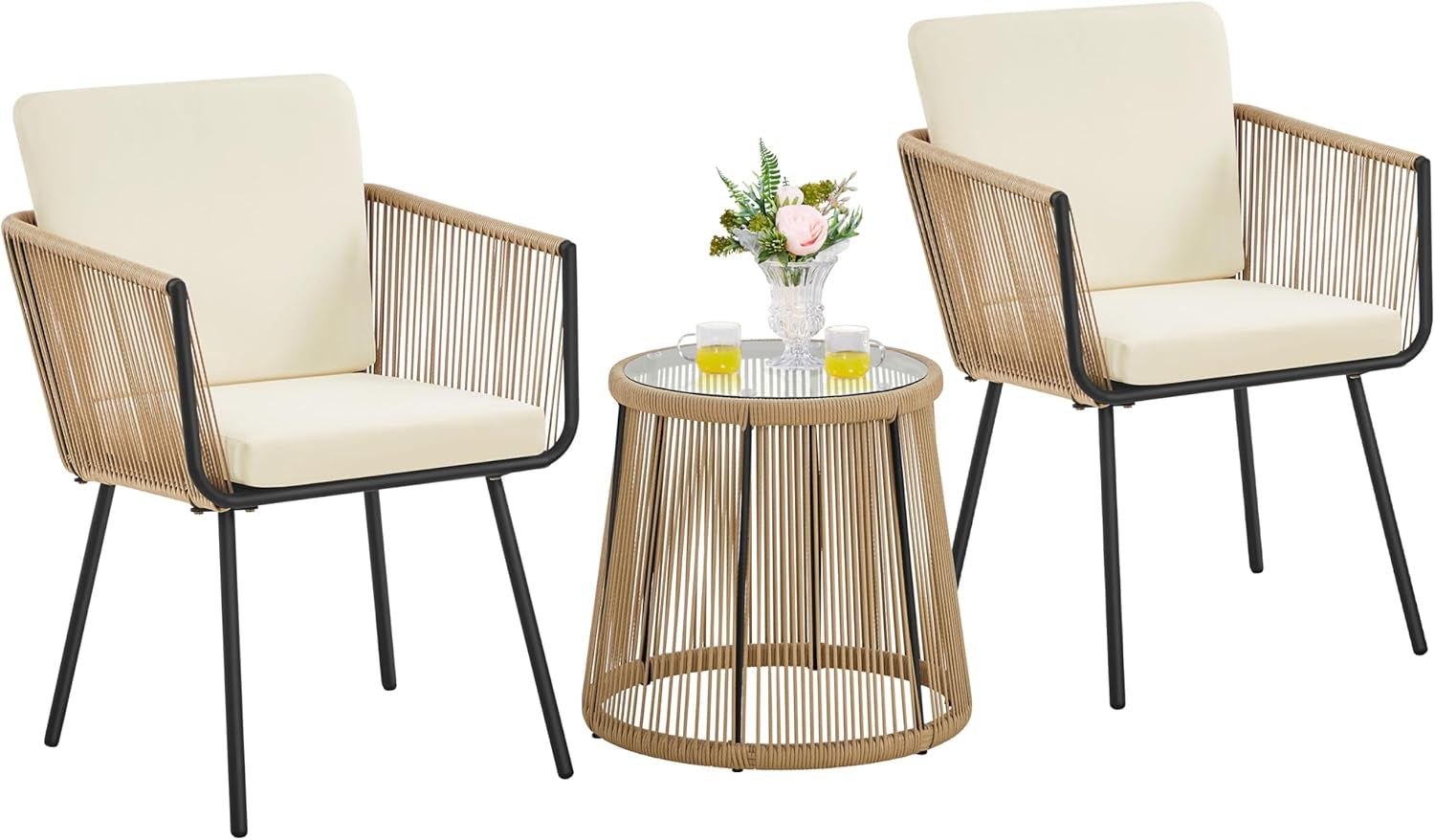 Three Piece Outdoor Bistro Set with Ergonomic Chairs
