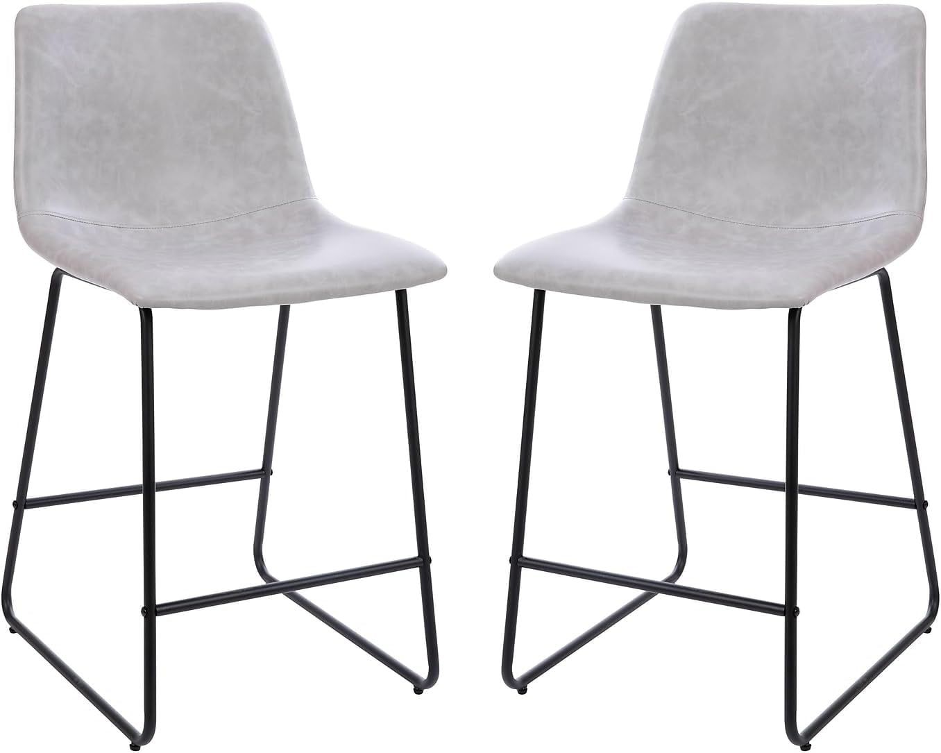 Reagan 24&quot; Leathersoft Counter Height Stools with Footrest, Mid-Century Modern Bucket Style Dining Chairs, Set of 2, Light Gray