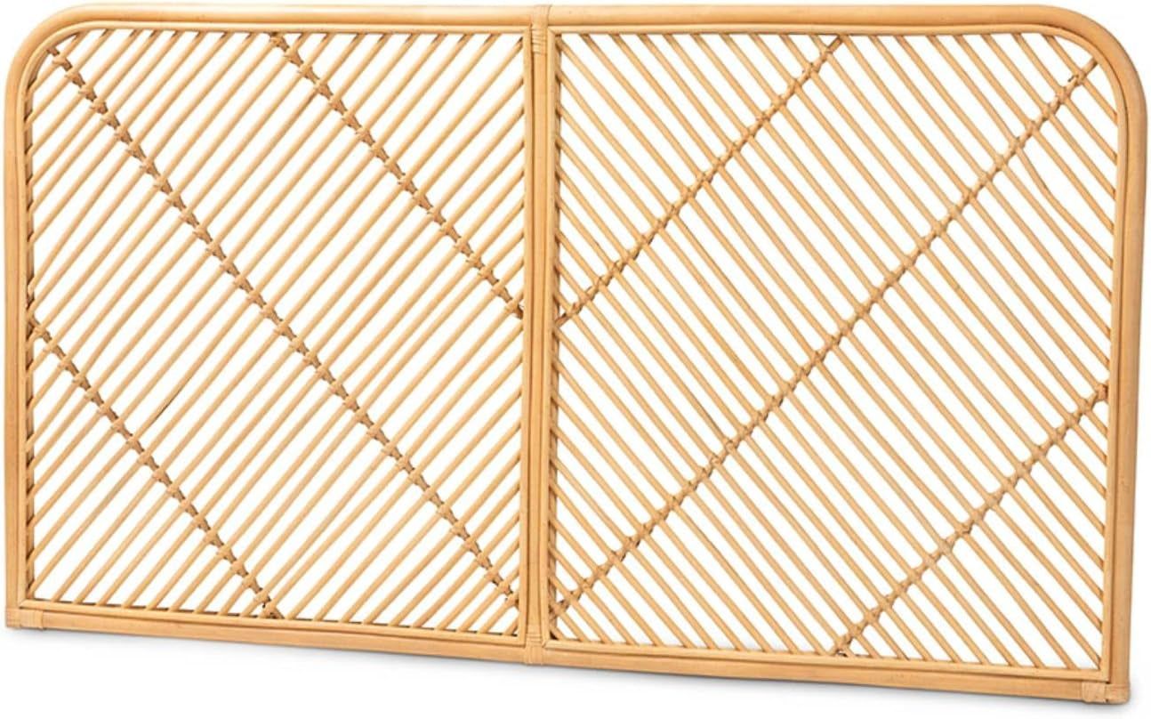 Modern Bohemian Natural Brown Rattan Queen Headboard