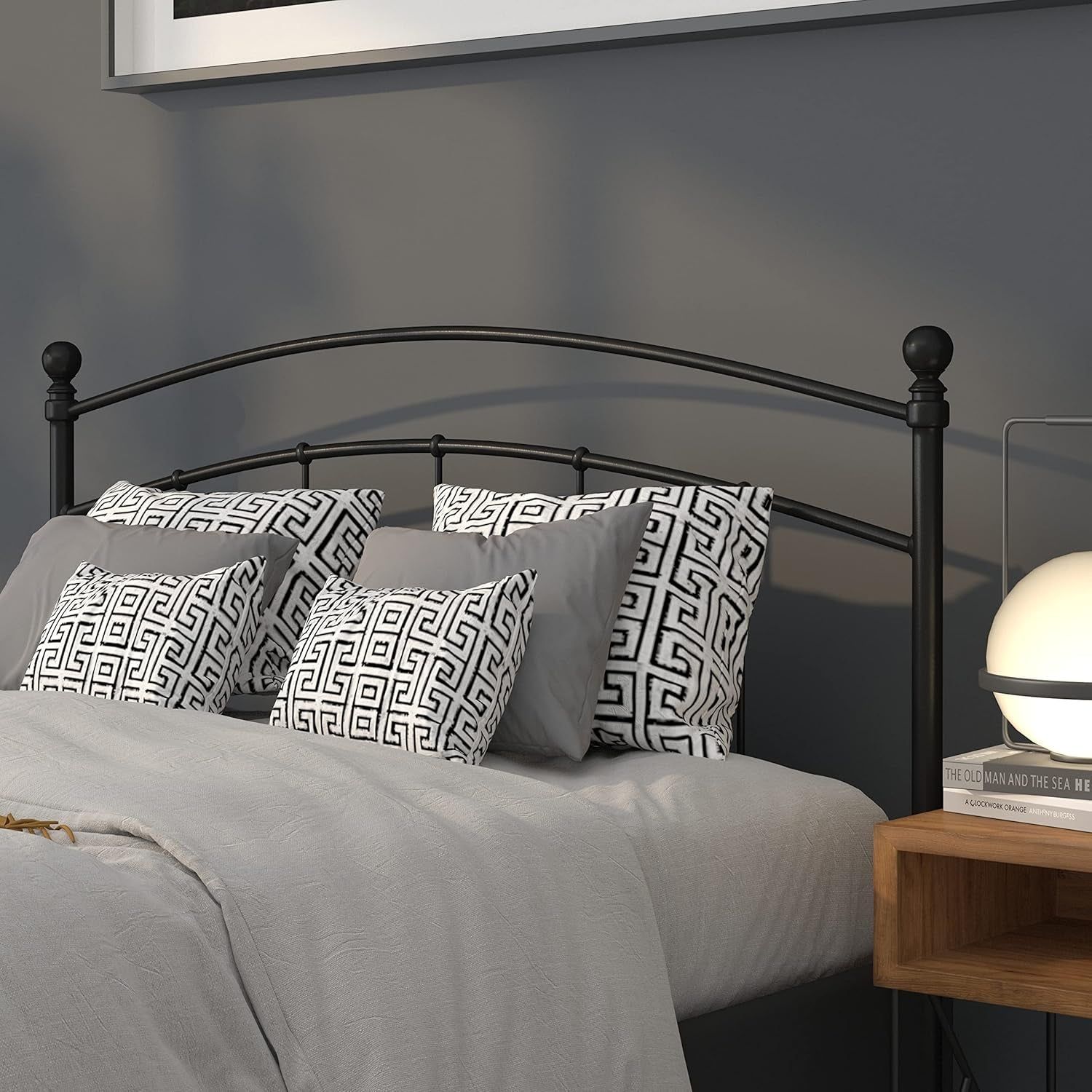Contemporary Black Metal Queen Size Headboard with Support
