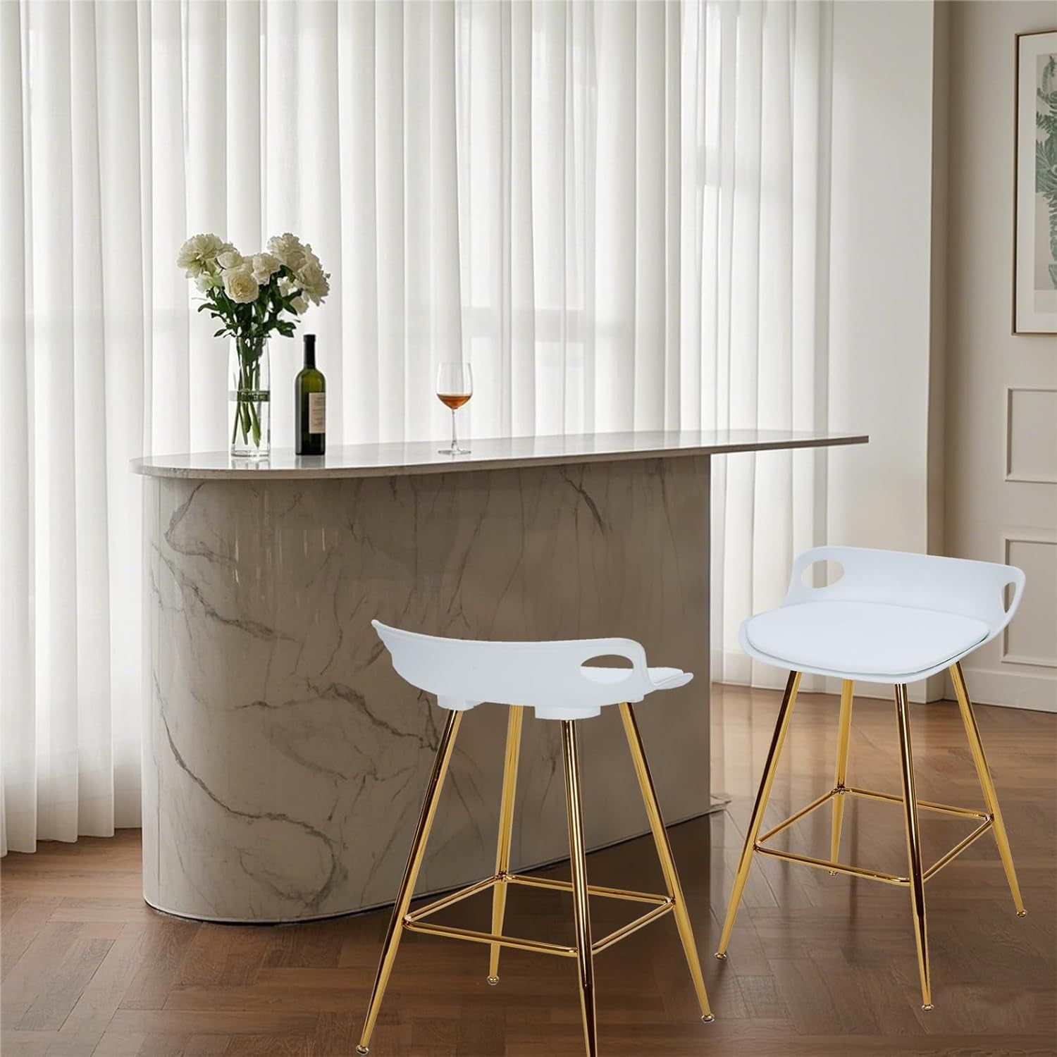 Stylish Gold Bar Stools Set of Two with Footrests