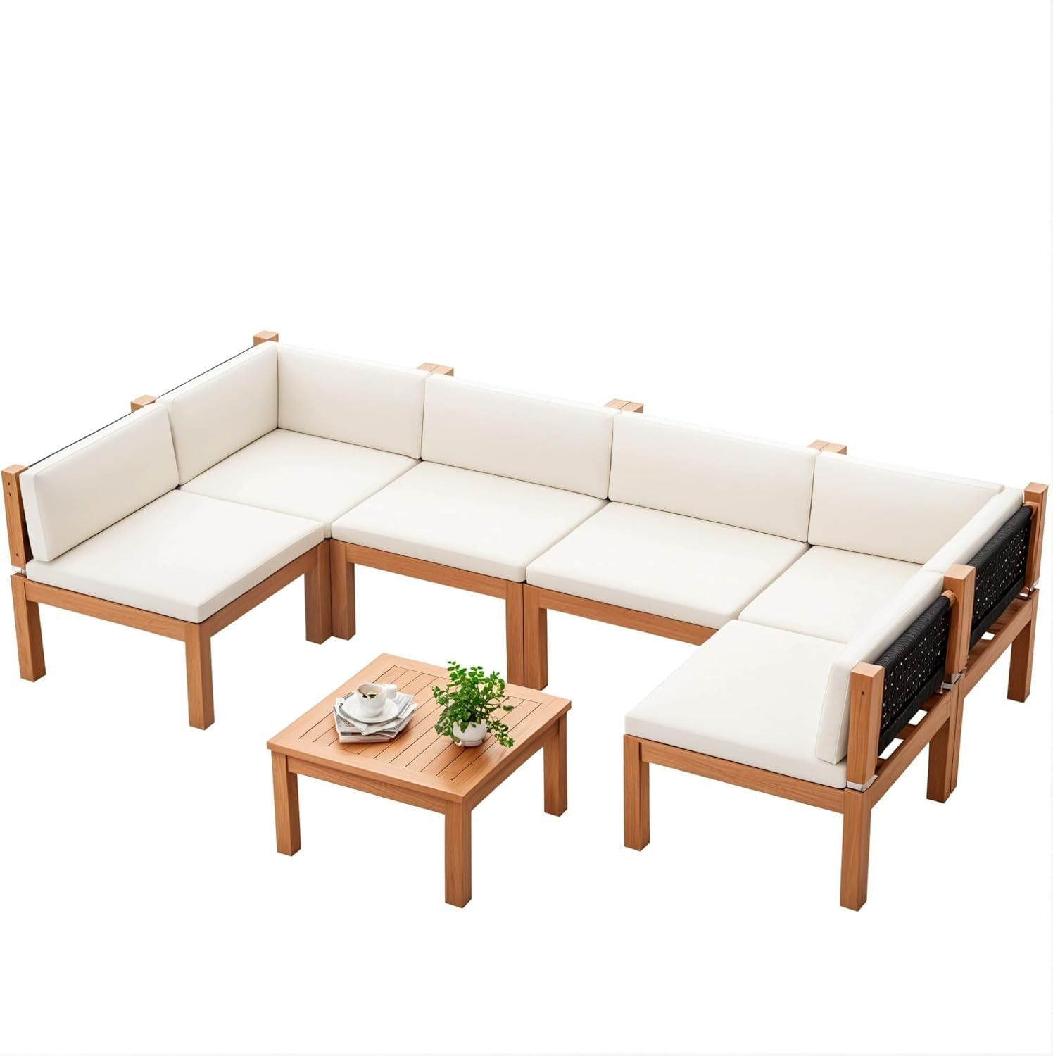 Outdoor Sectional Sofa Set with Acacia Wood Table