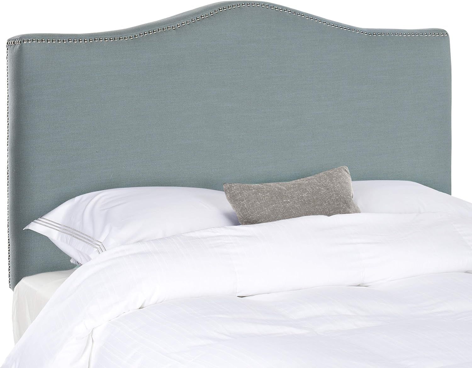 Sky Blue Upholstered Camelback Headboard With Silver Nailhead