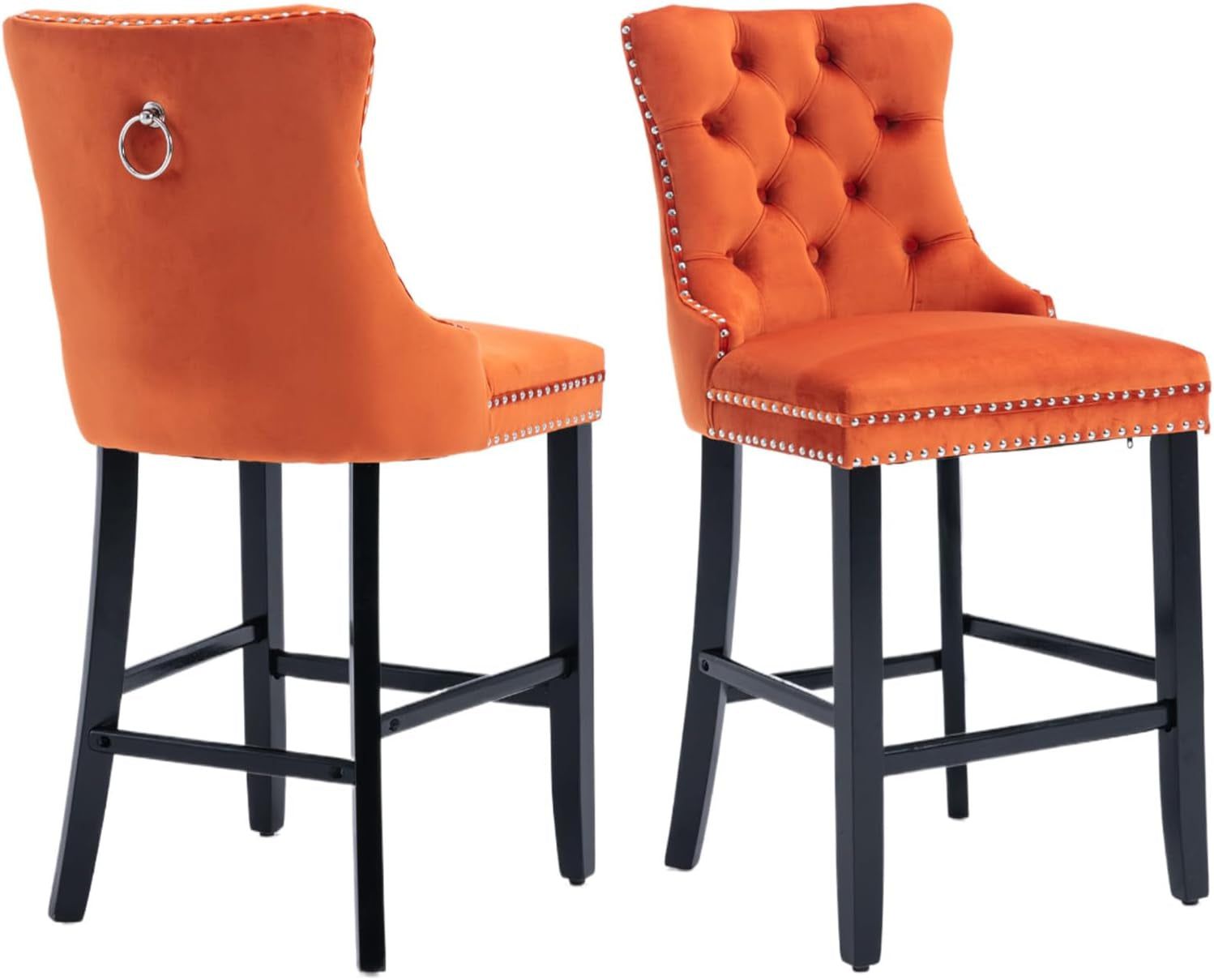 Velvet Upholstered Bar Stools Set Two with Back