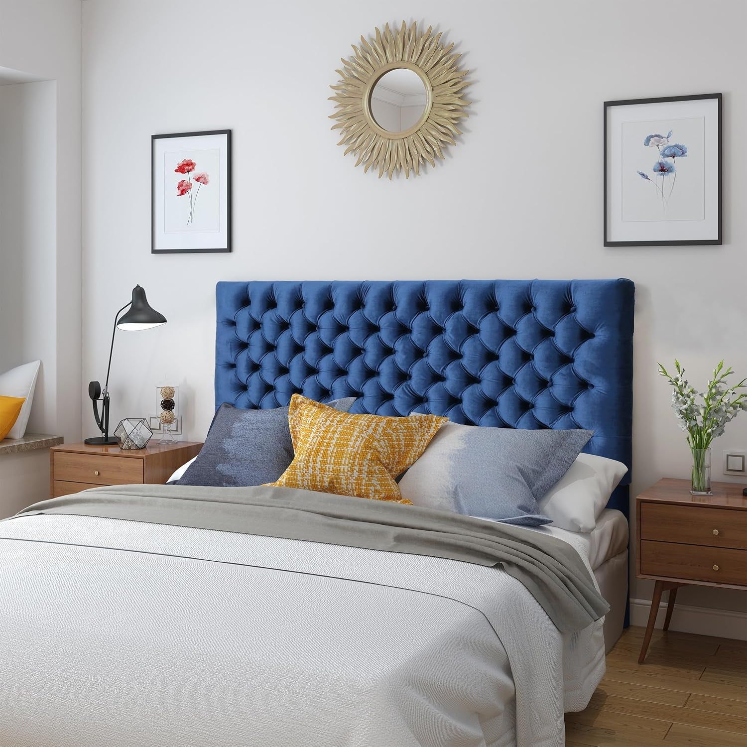 Modern Upholstered Headboard with Adjustable Height and Buttons