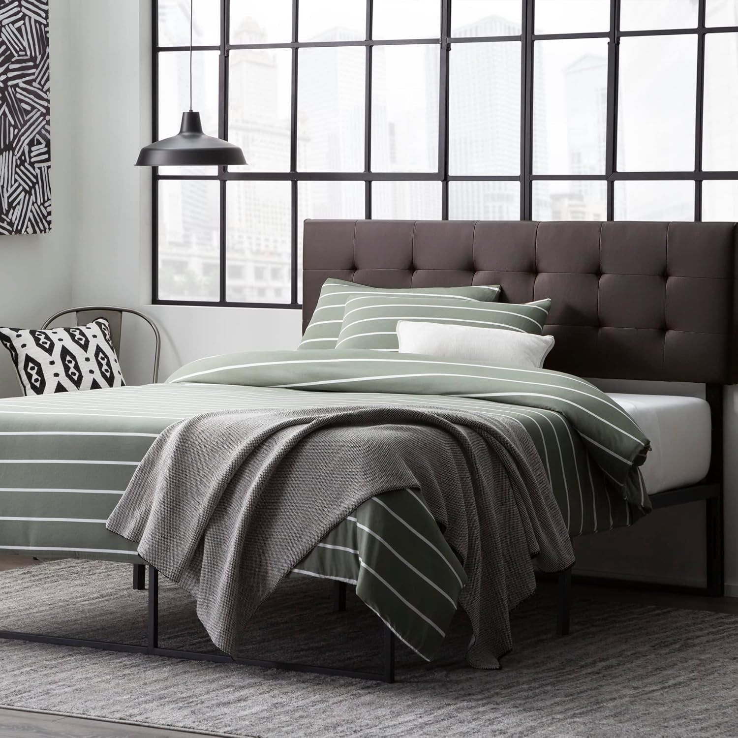 Modern Adjustable Faux Leather Headboard with Tufting Design