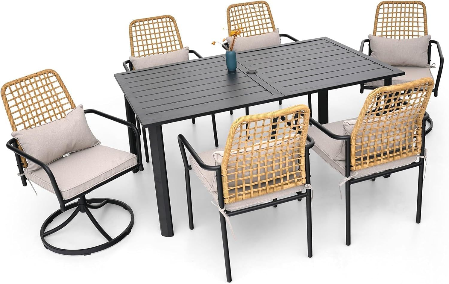 7 Piece Outdoor Dining Set with Wicker Chairs