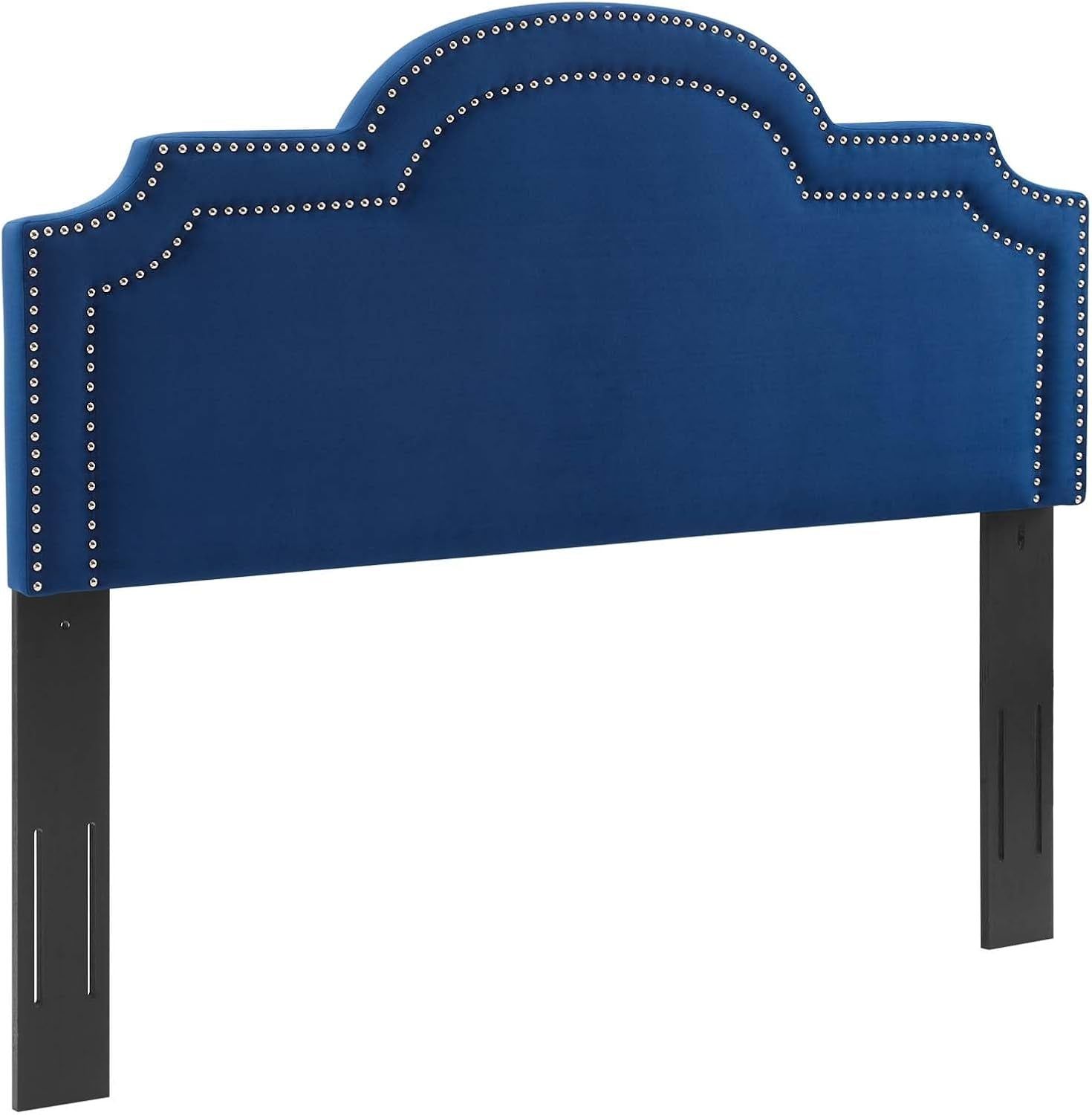 Navy Velvet King Headboard with Nailhead Trim and Foam