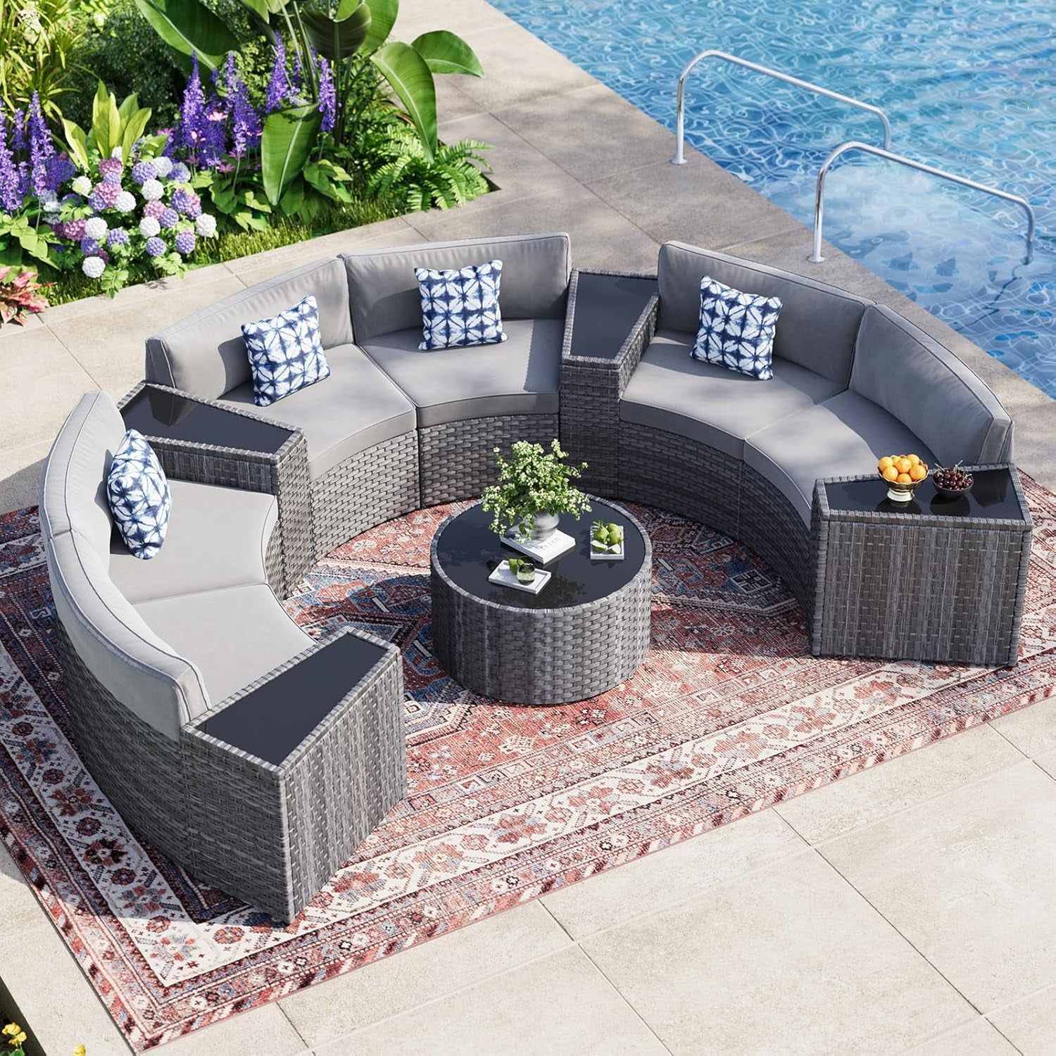 Curved Rattan Sectional Sofa Set for Outdoor Relaxation