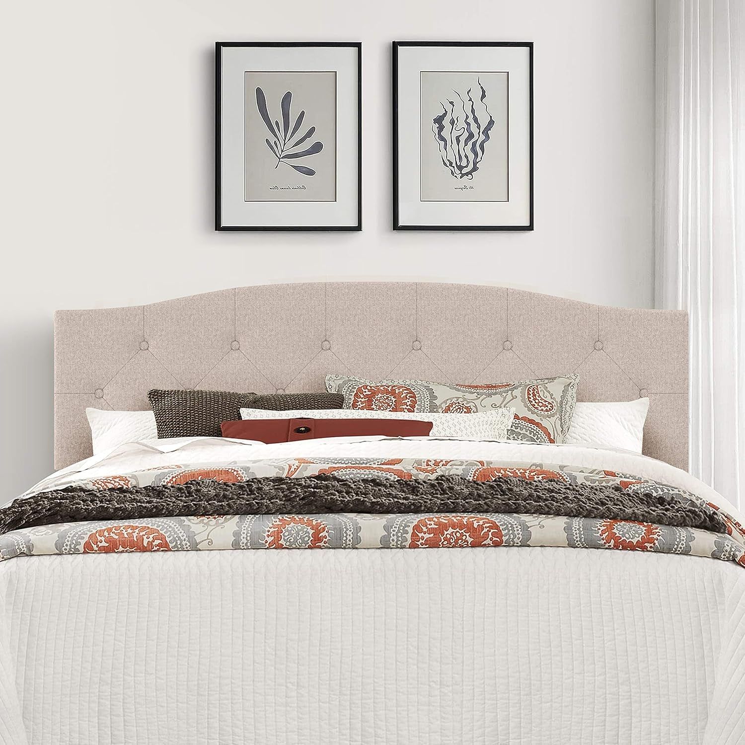 Upholstered King Headboard with Tufted Diamond Design