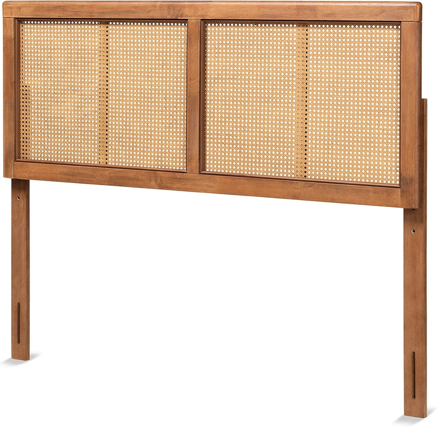 Mid Century Modern Queen Size Headboard With Rattan