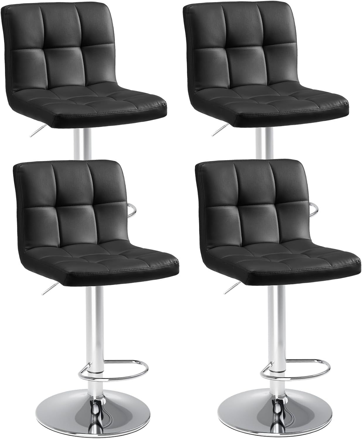 Adjustable Swivel Bar Stools Set of Four Black
