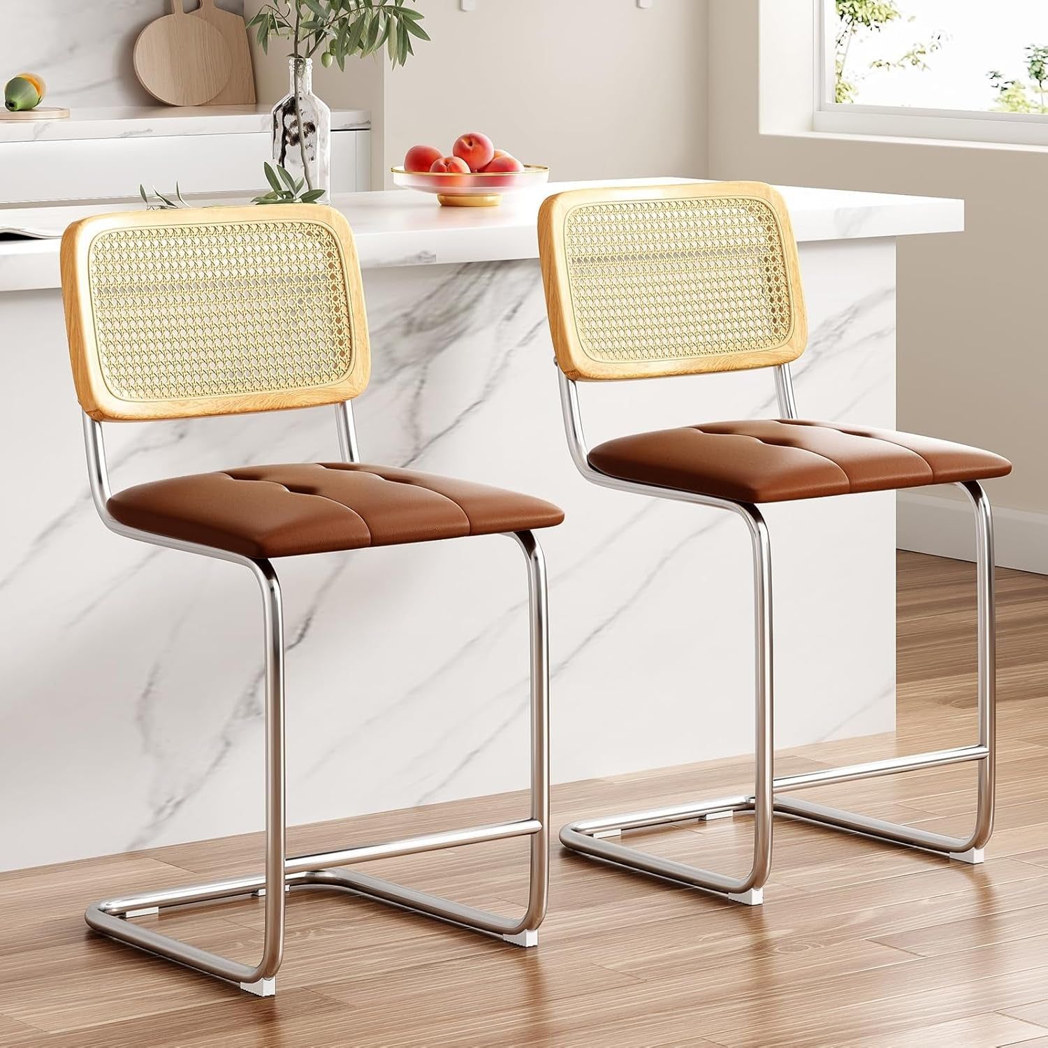 Upholstered PU Leather Bar Stools Set of Two