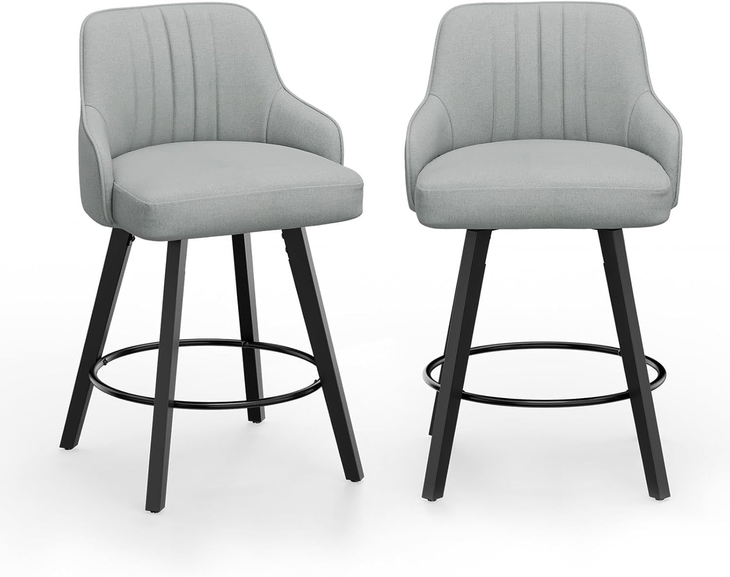 Linen Fabric Upholstered Swivel Barstools Set of Two