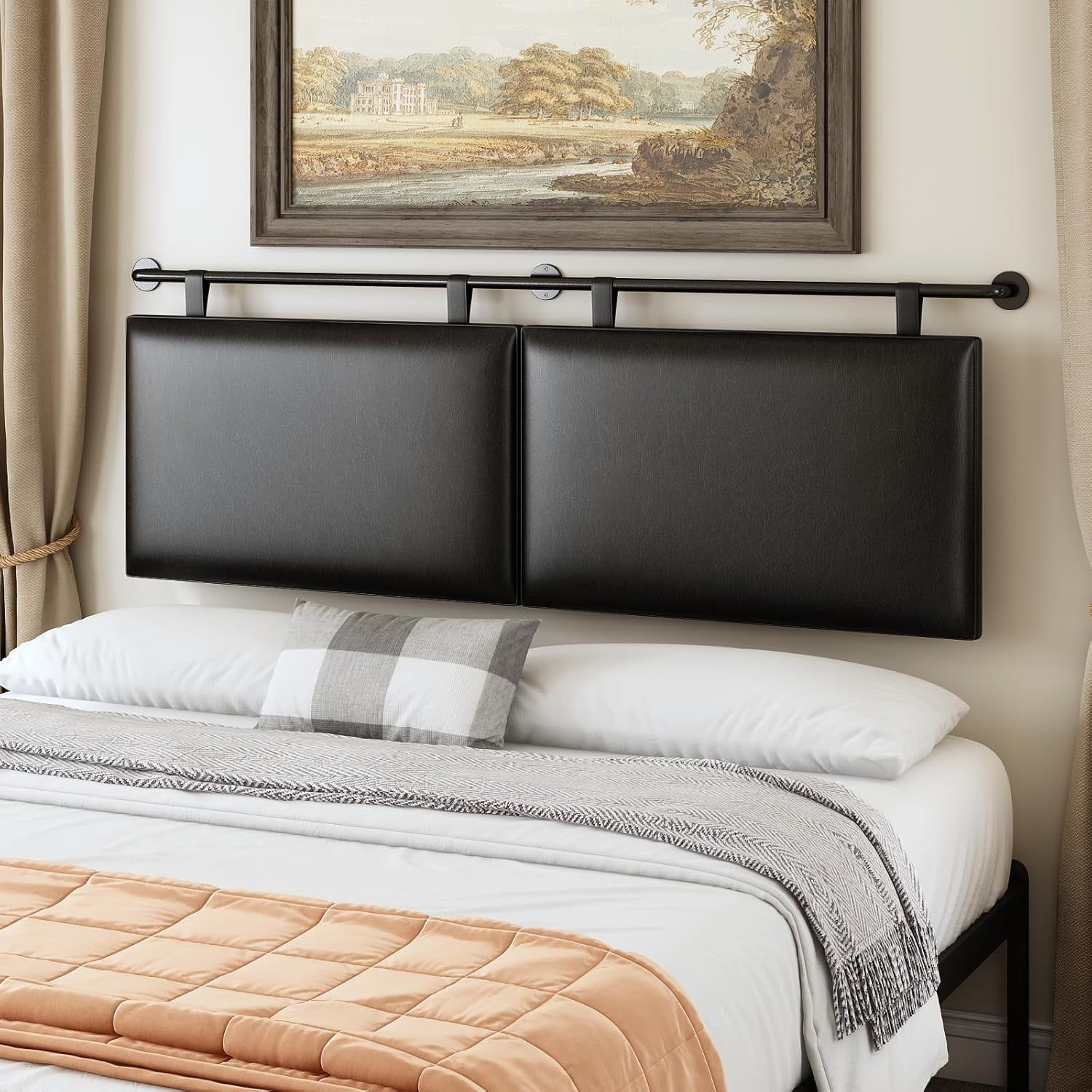 Queen Size Wall Mounted Headboard Industrial Pipe Design
