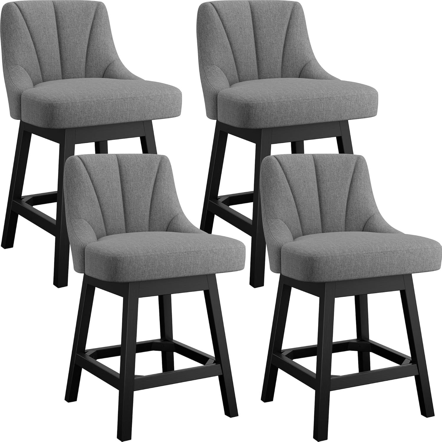 Modern Fabric Upholstered Swivel Bar Stools Set of Four