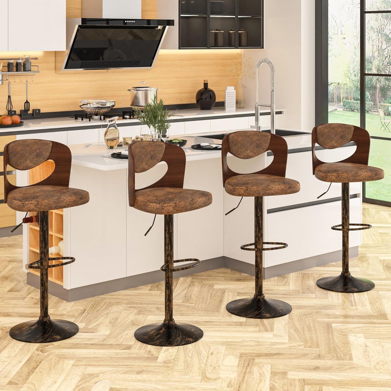 Stylish Set of Four Adjustable Height Swivel Barstools