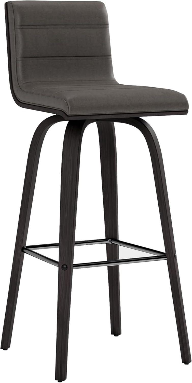 Size Color Options Vienna 30&quot; Bar Height Barstool Brushed Wood Finish Faux Leather, Grey/Black