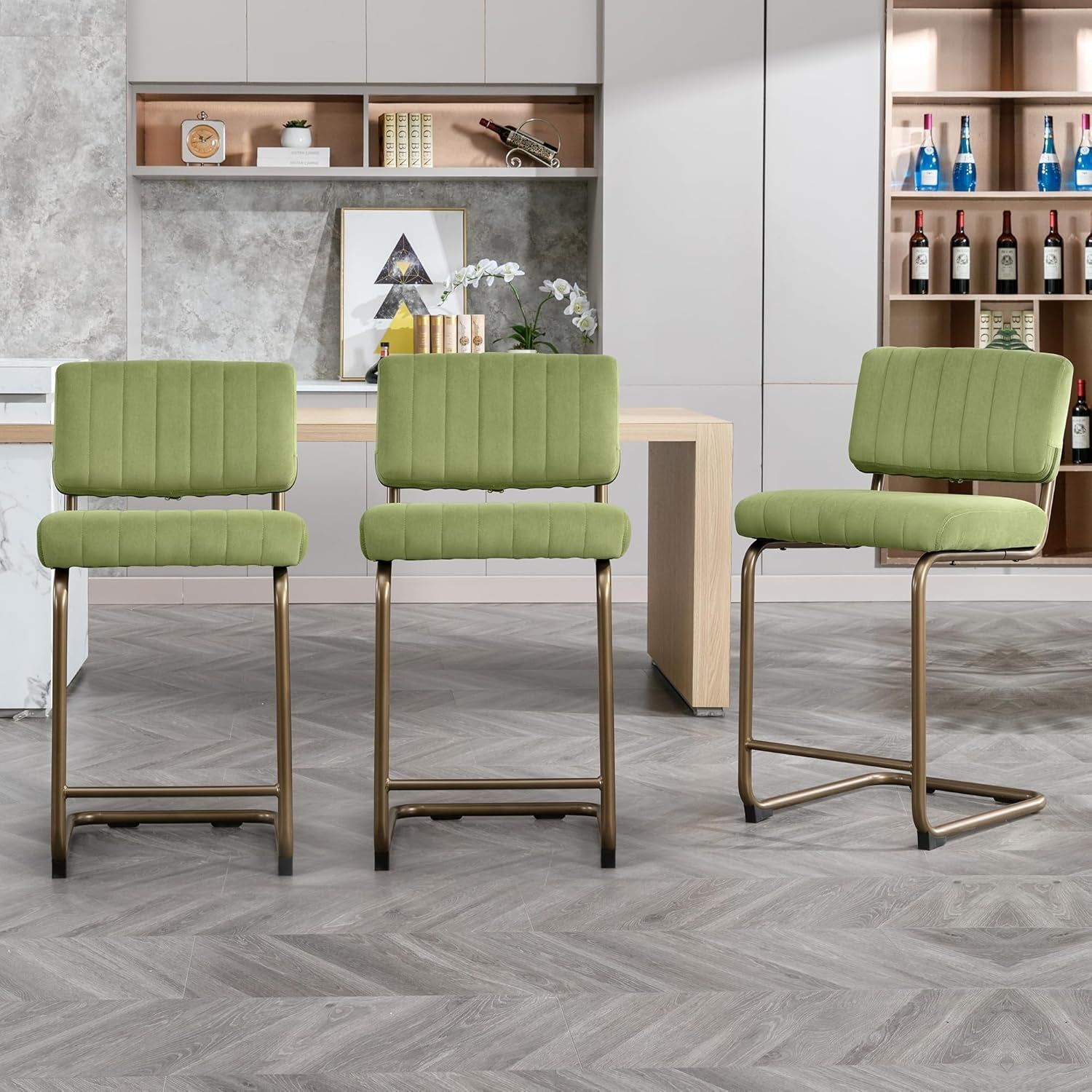 Bar Stools Set of 3,Counter Height Bar Stools Bar Chairs,24 Inch Tall Barstool with Back,Barstools Bar Height Set of 3,Kitchen Counter Stools Modern Velvet Barstools for Island Dining Party