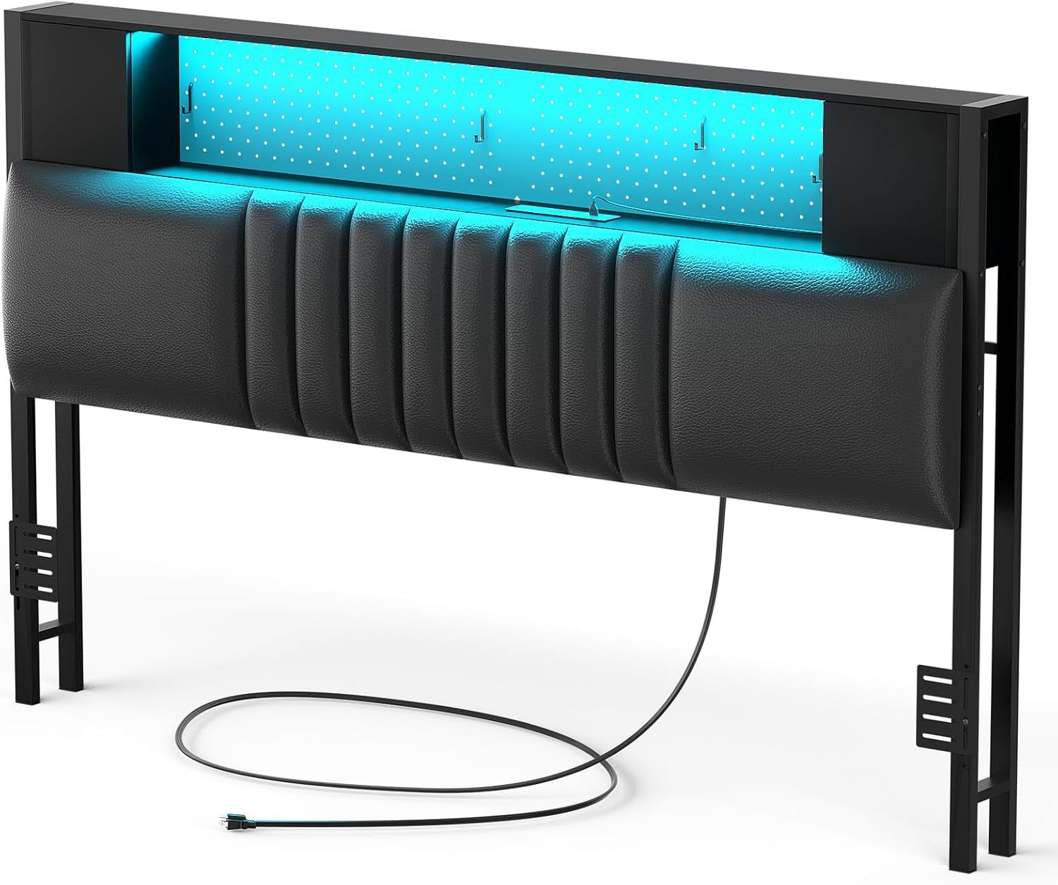 Queen Size Upholstered Headboard with Storage and USB Ports
