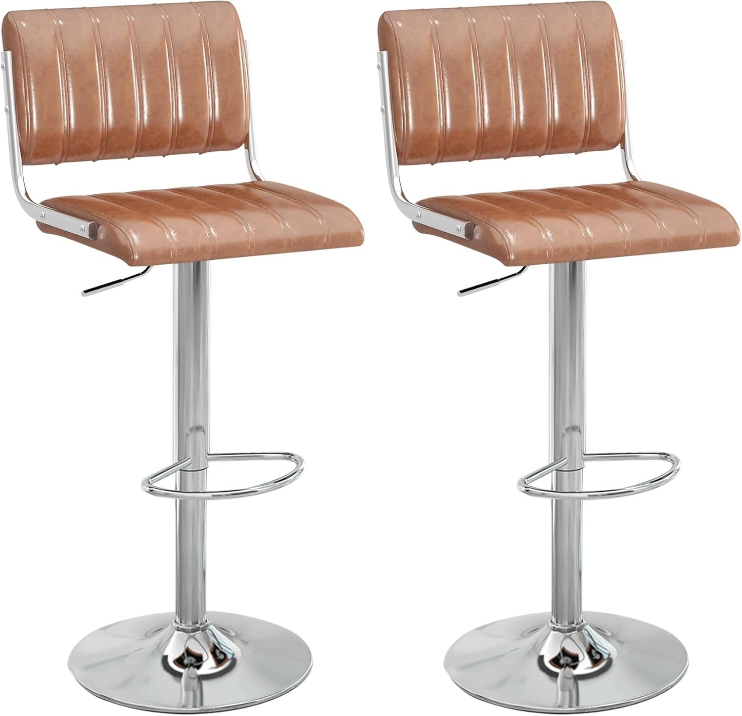 Adjustable Swivel Bar Stools Set of Two Brown