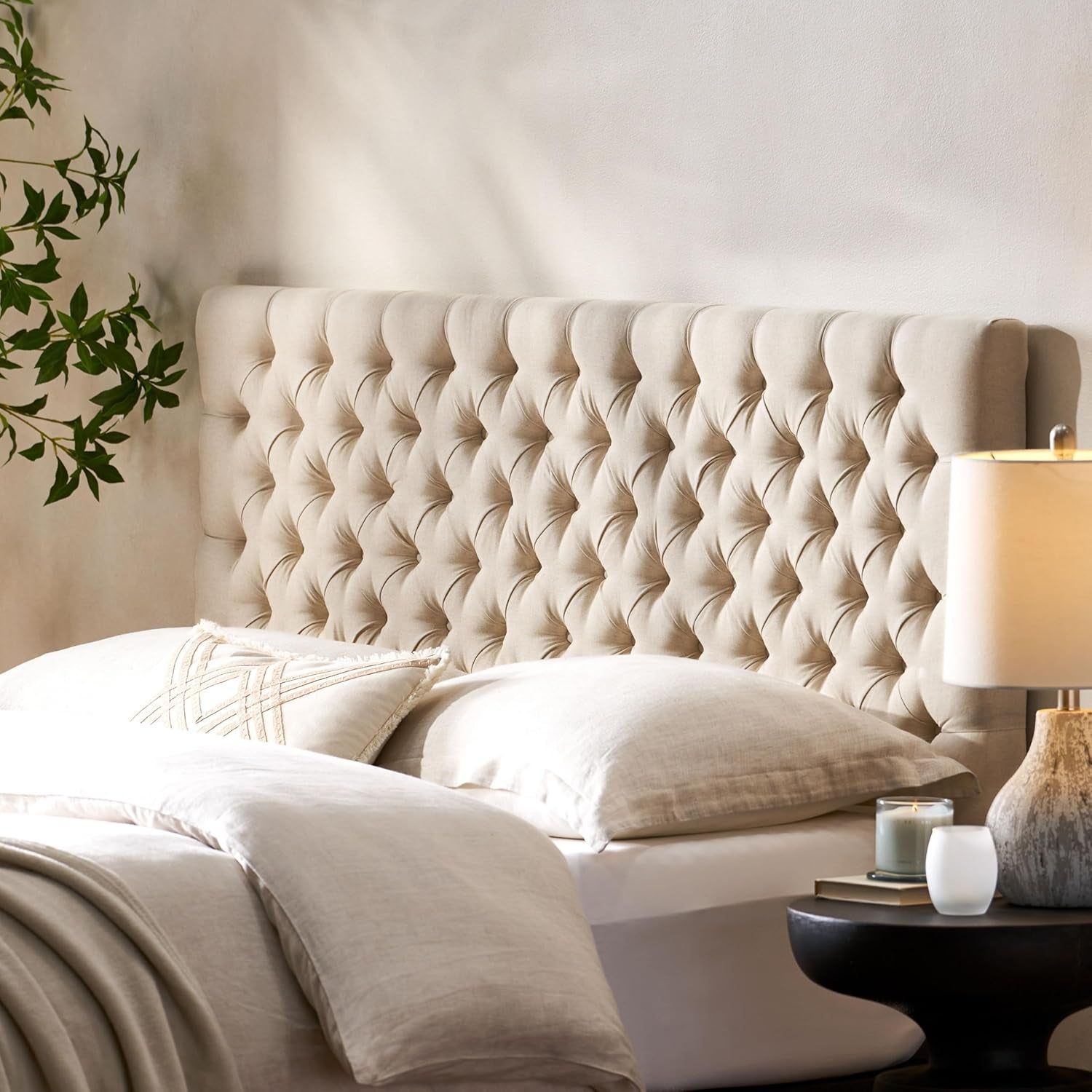 Elegant Upholstered Headboard with Adjustable Height and Button Design