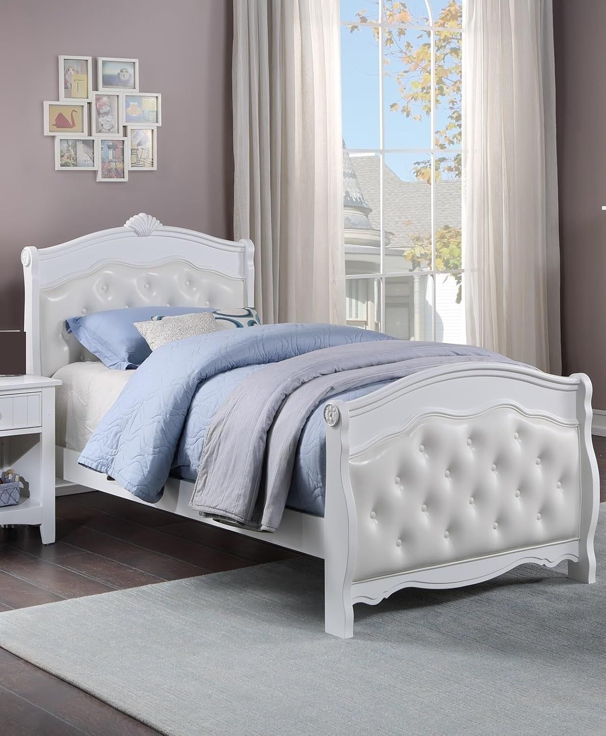 Tufted Faux Leather Bed Frame with Footboard and Headboard
