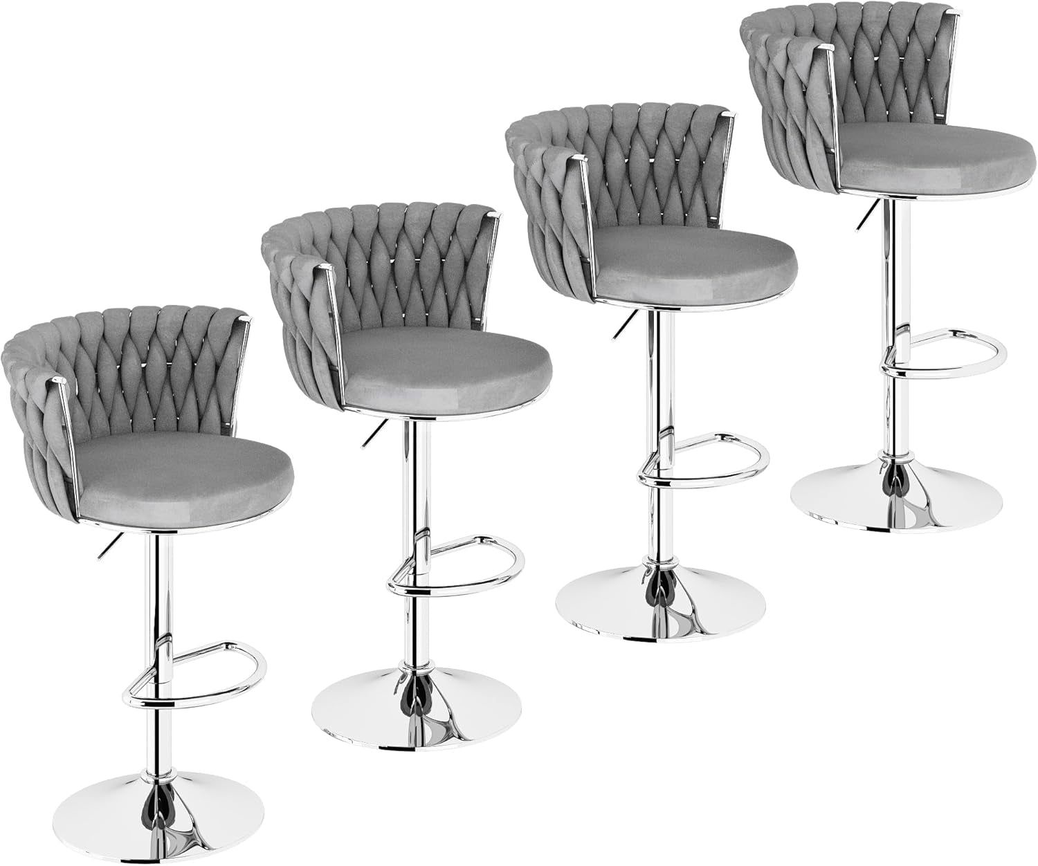 Modern Velvet Swivel Bar Stools Set of Four