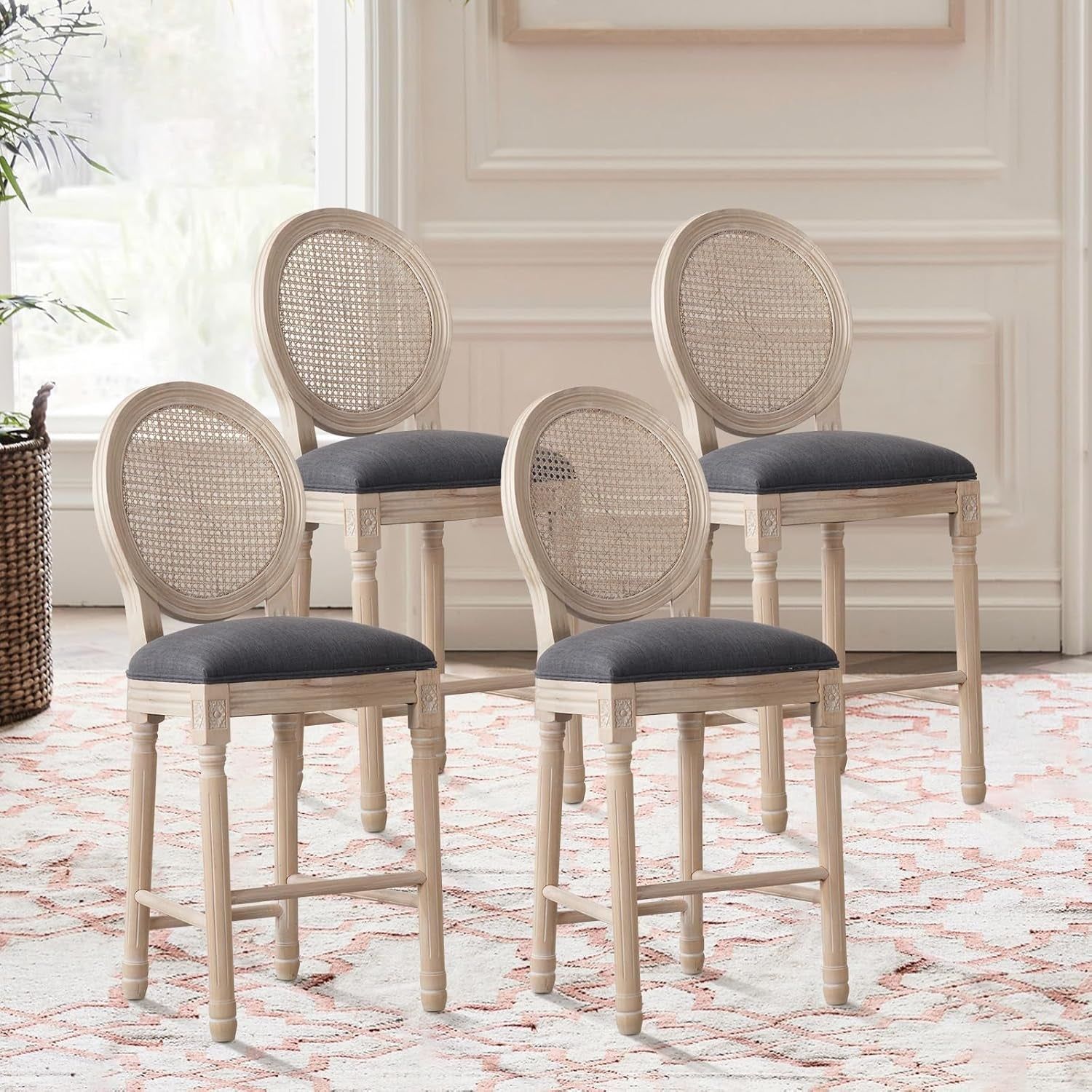 Rattan Bar Stools Set of Four Comfortable Counter Height