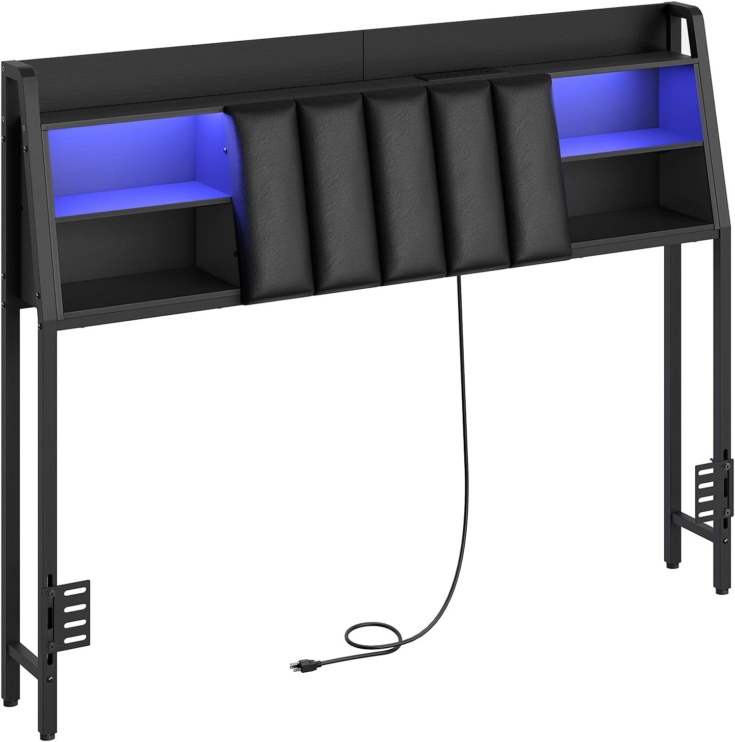 Queen Size Upholstered Headboard with LED Light Charging Station