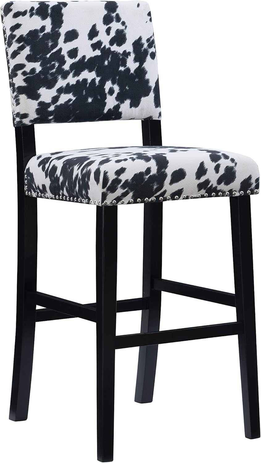 Stylish Black Barstool with Cow Print Upholstery Design