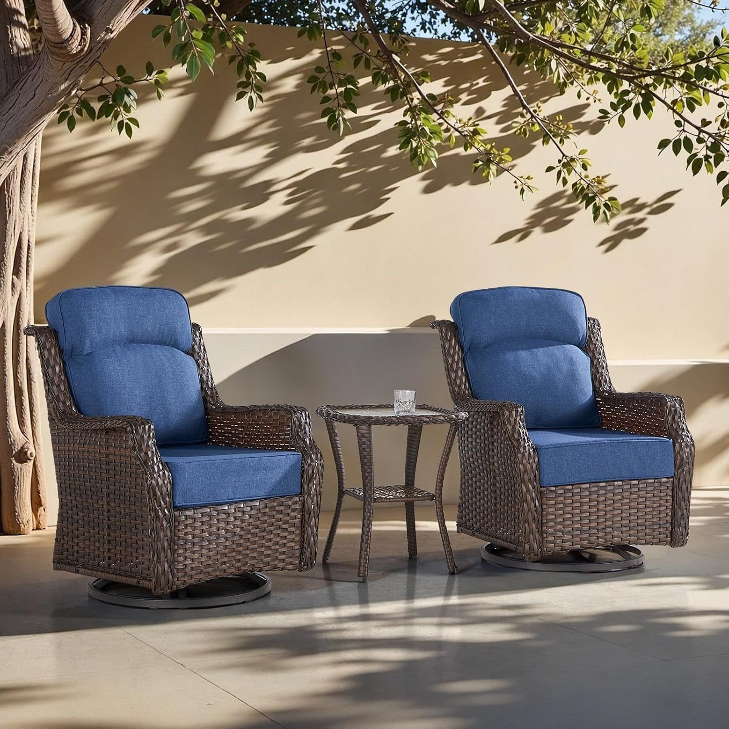 Comfortable Wicker Swivel Rocker Chairs With Side Table