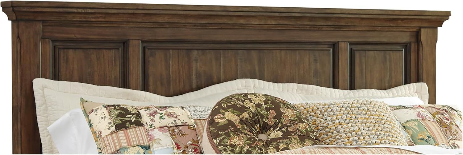 Transitional Queen Panel Headboard in Tobacco Brown Finish