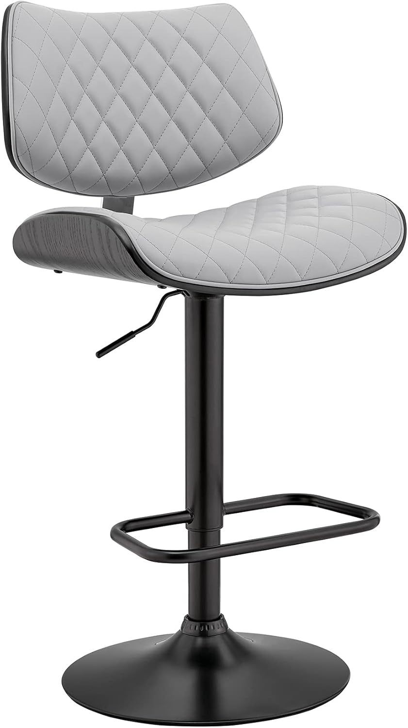 Leland Adjustable Grey Faux Leather and Black Finish Bar Stool