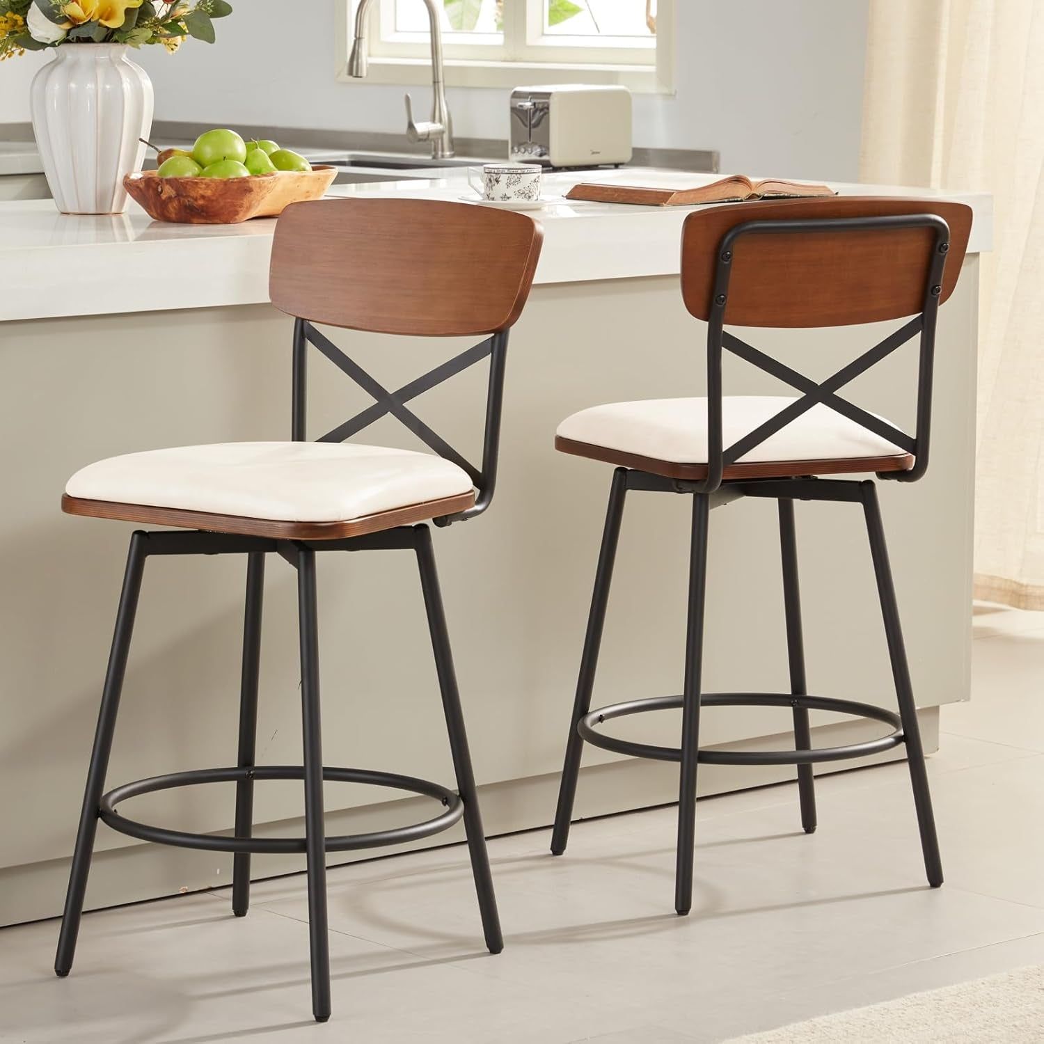 Modern Swivel Counter Height Bar Stools Set of Two