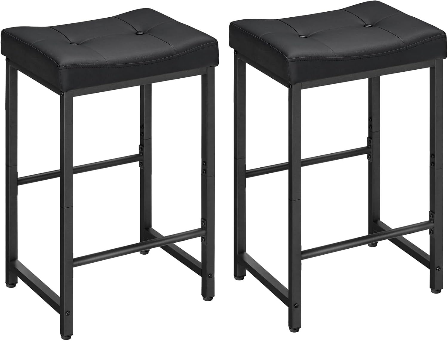 Bar Stools,25.4&quot; Saddle Stools with PU Upholstery, Counter Height Stools with Footrest, Kitchen Breakfast Chairs, for Dining Room, Cafe, Bar, Black BB23BY01
