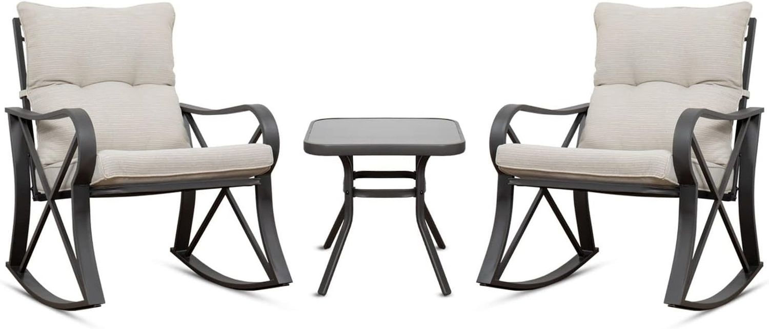 Three Piece Outdoor Bistro Set with Rocking Chairs