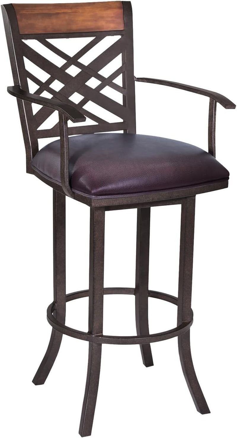 Auburn Bay Swivel Arm Barstool with Brown Upholstery