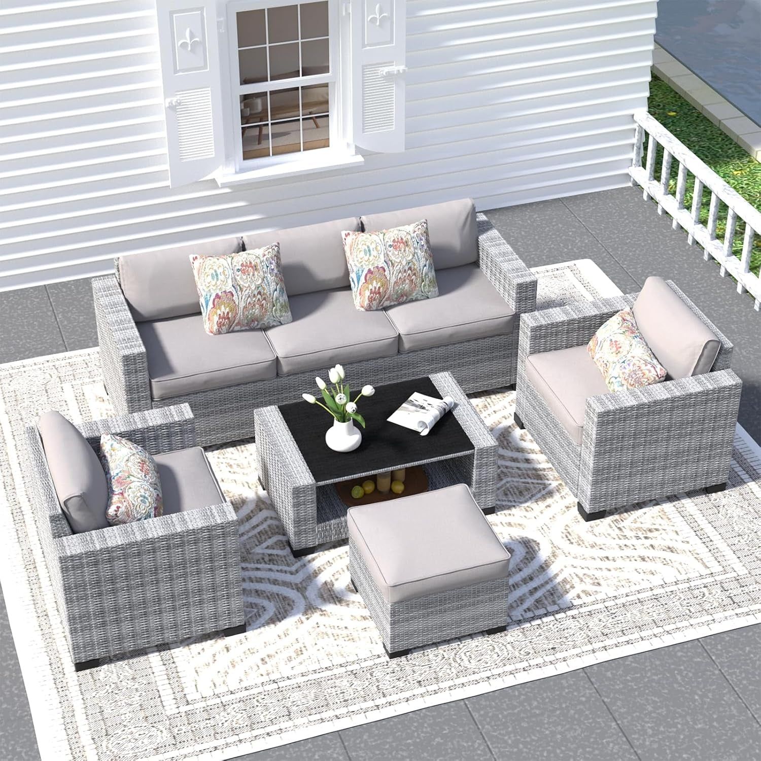 Durable Wicker Outdoor Sectional Sofa Set with Cushions